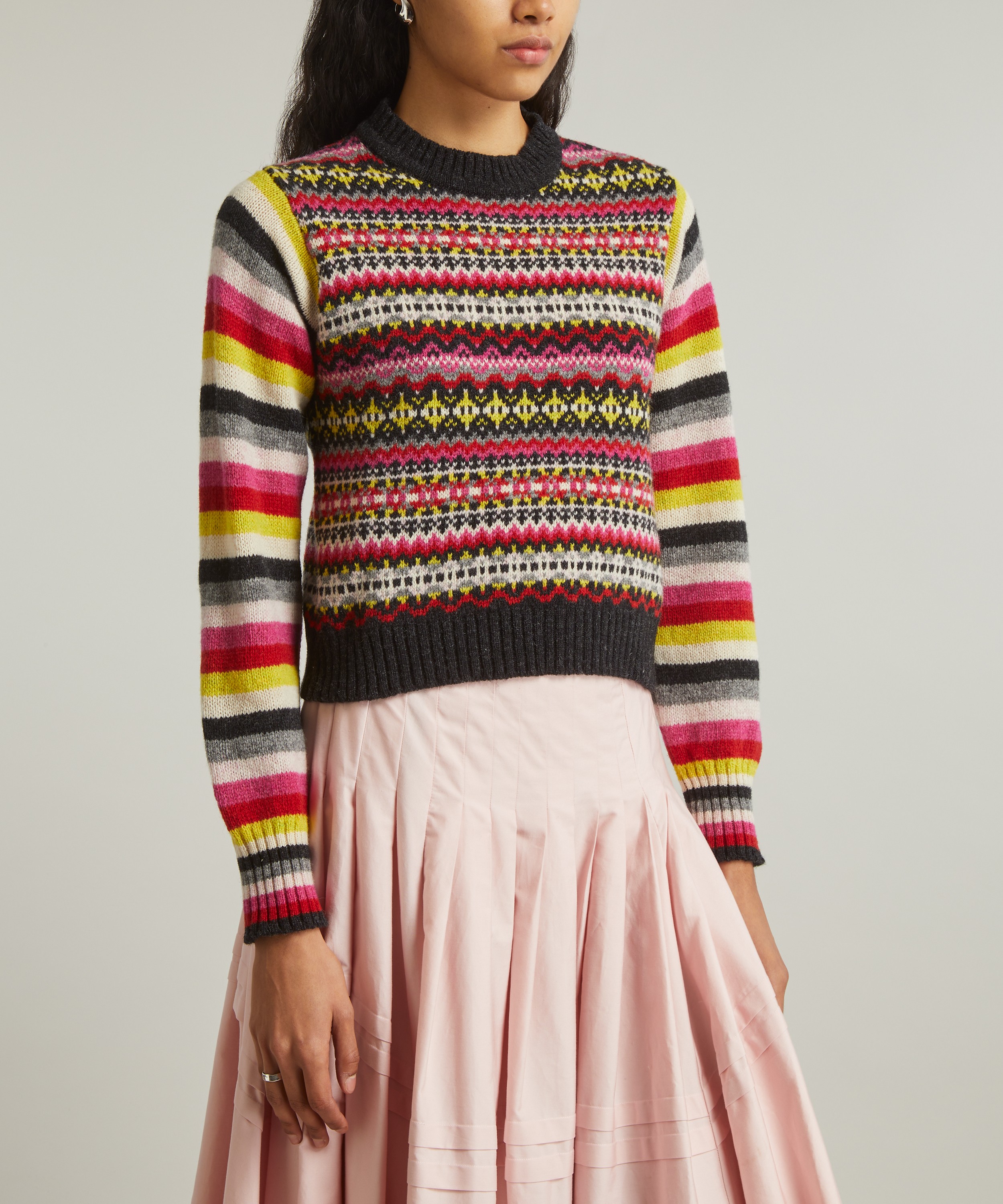 Molly Goddard - Charlie Cropped Charcoal Fair Isle Jumper image number 2