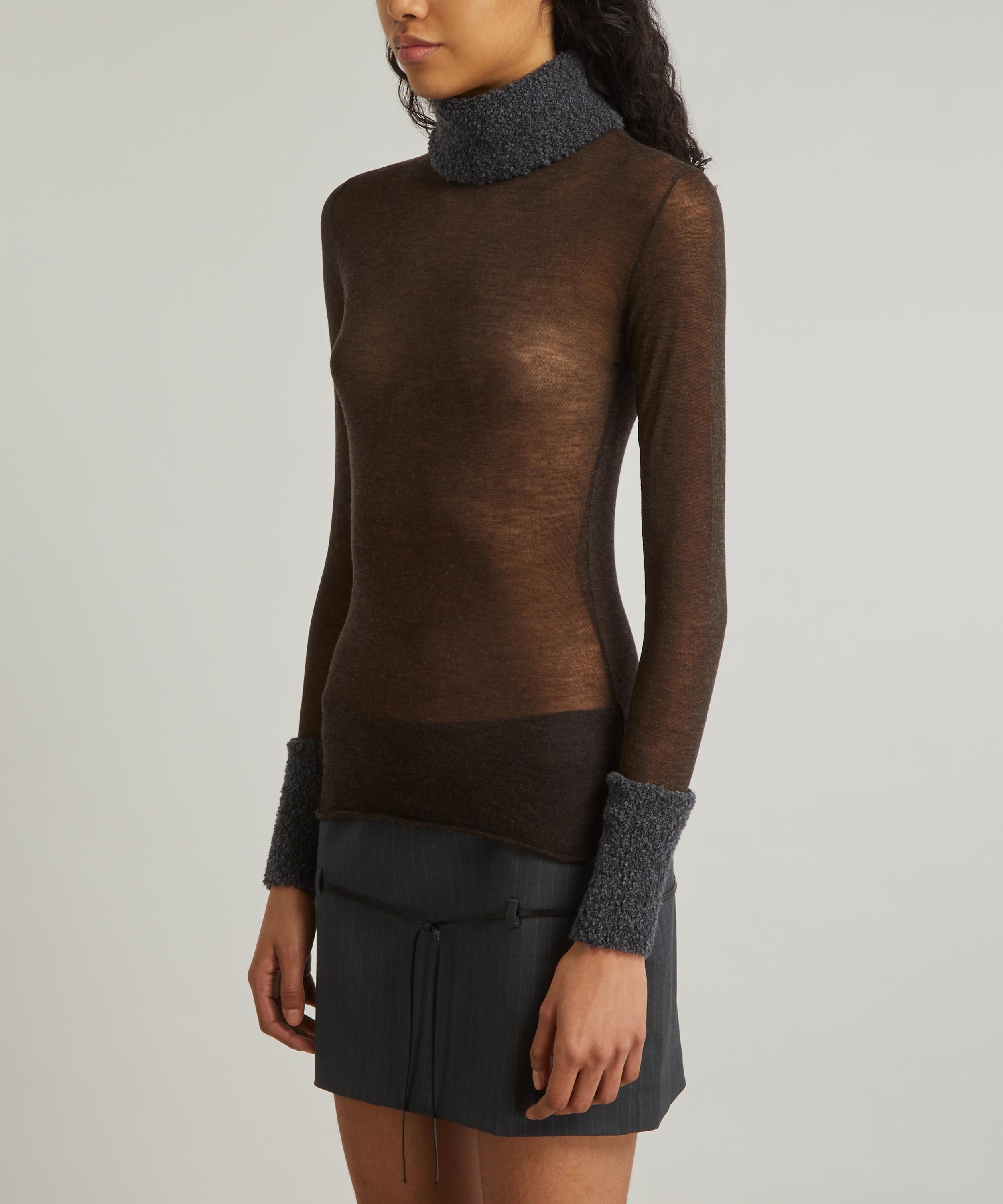 Sheer Knit Slinky Funnel Neck Top