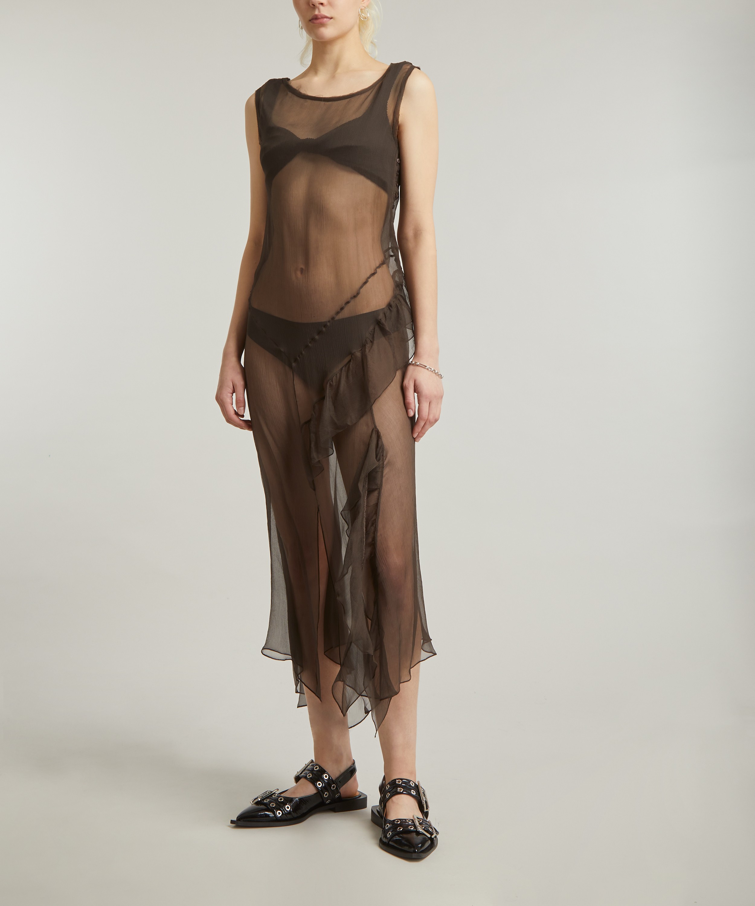 Paloma Wool - Fox Sheer Silk Asymmetric Ruffle Dress image number 2