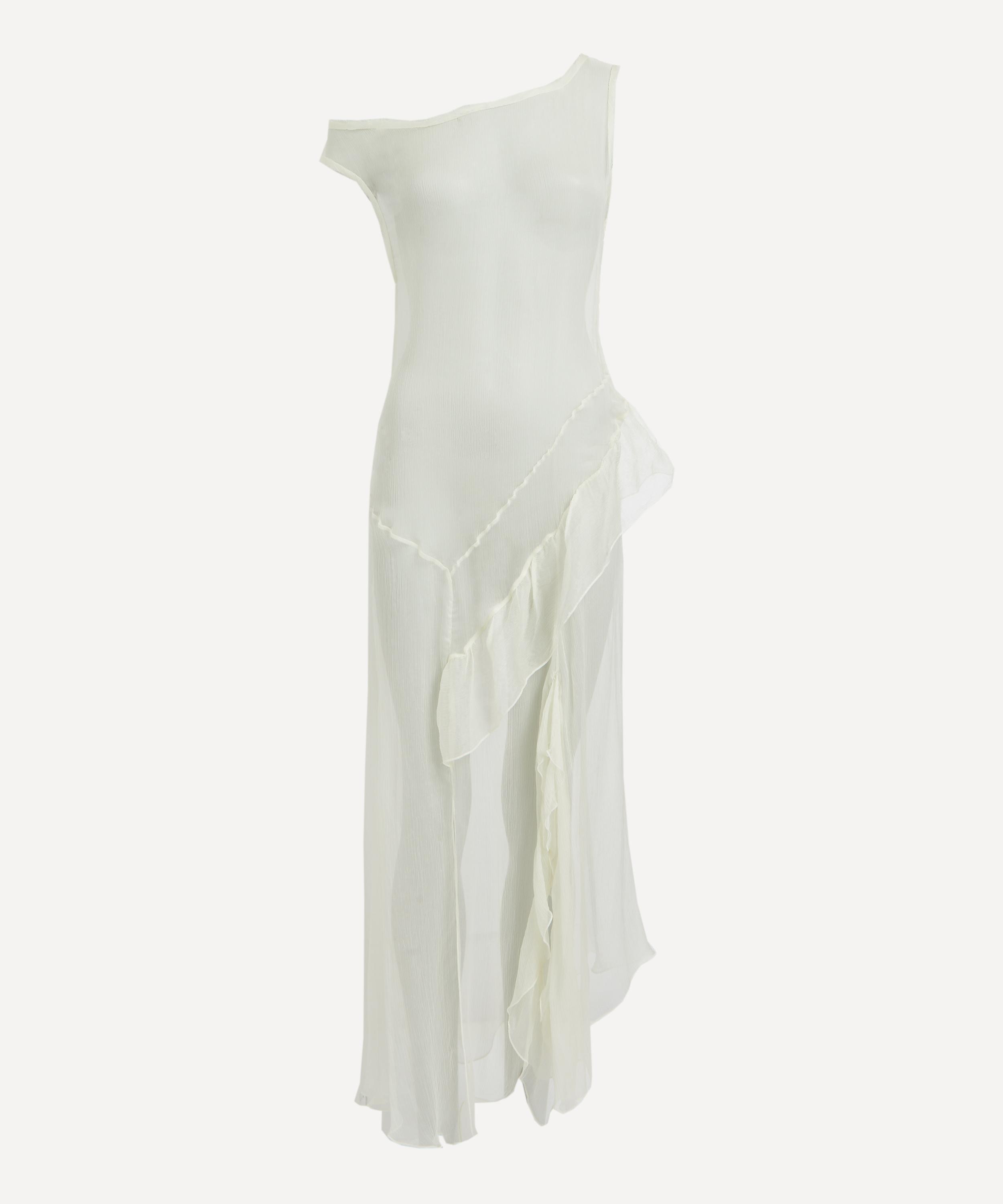 Fox Sheer Silk Asymmetric Ruffle Dress