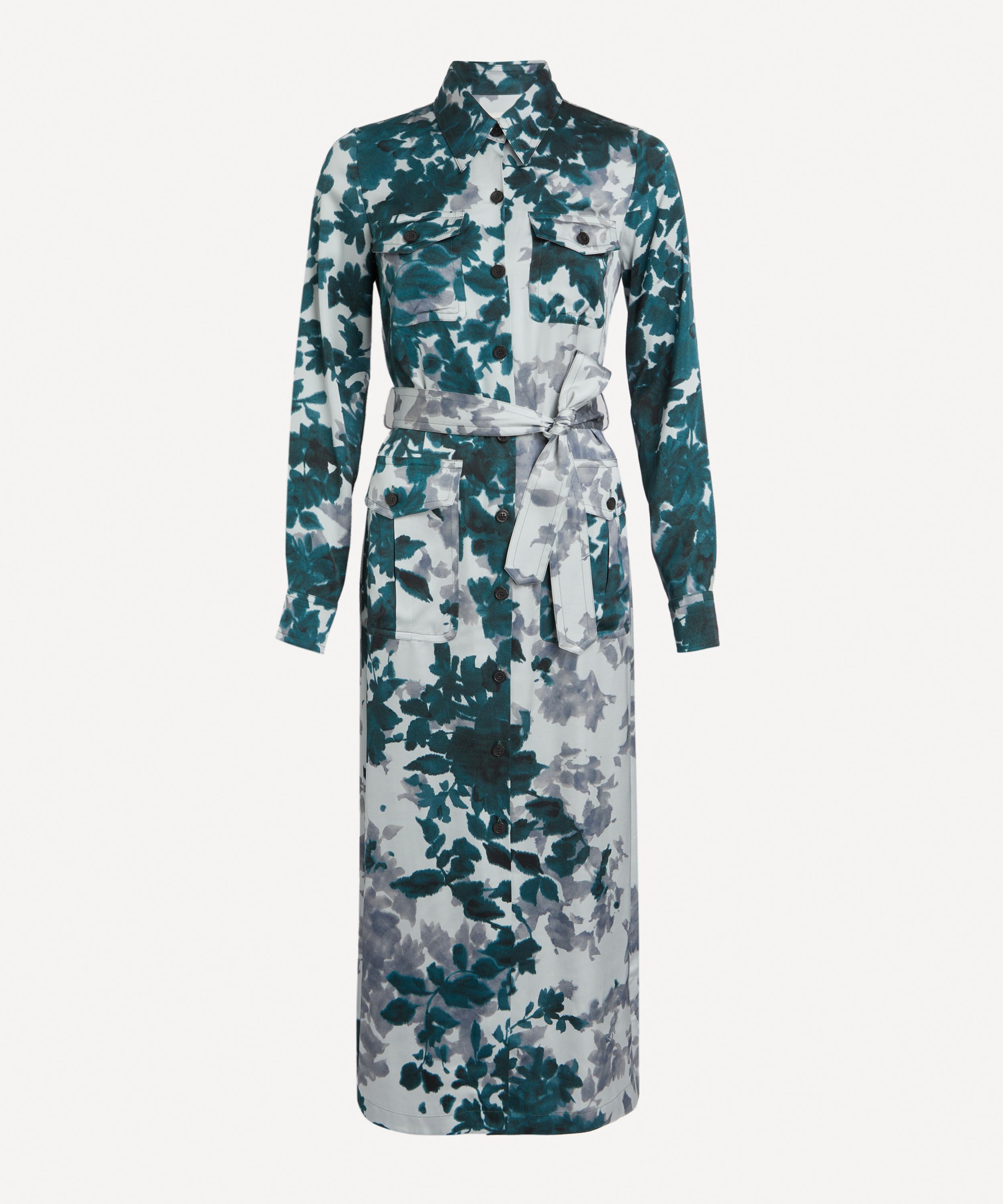 KNEE SHIRT DRESS IN FLORAL PRINTED VISCOSE TWILL