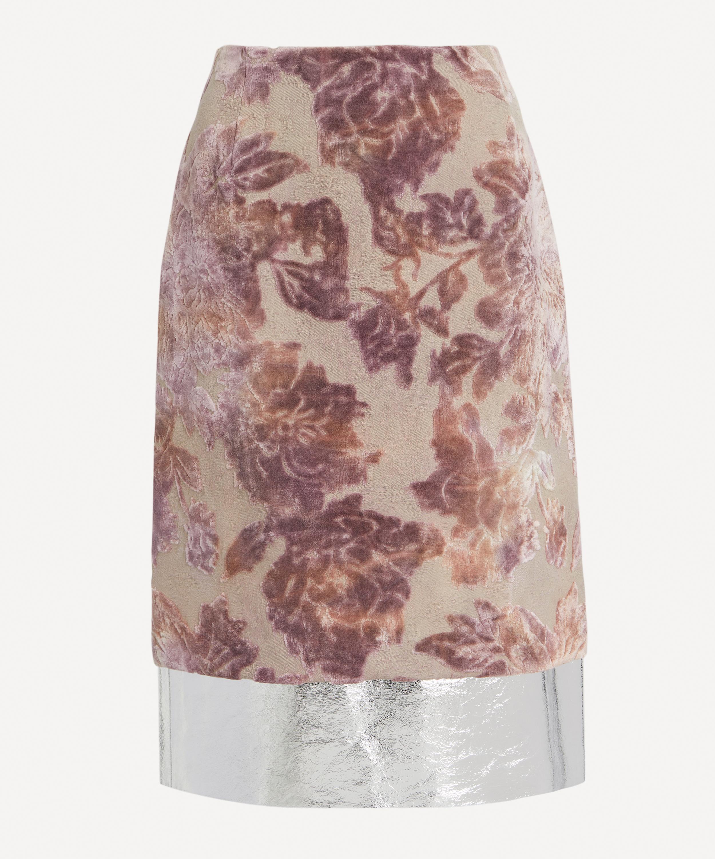 Dries Van Noten - Floral Brocade Leather Trim Skirt image number 0