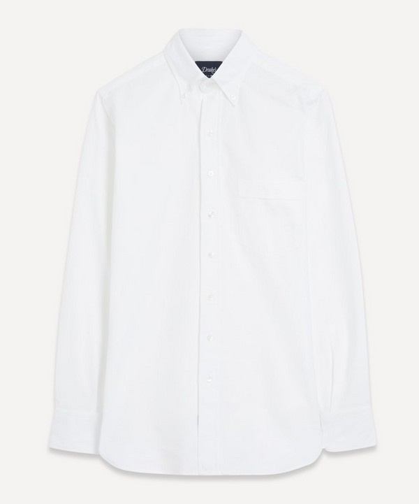 Drakes - White Cotton Oxford Cloth Button-Down Shirt