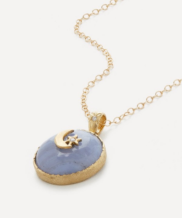 Acanthus - 14ct Gold Round Agate and Crescent Star Amulet Necklace