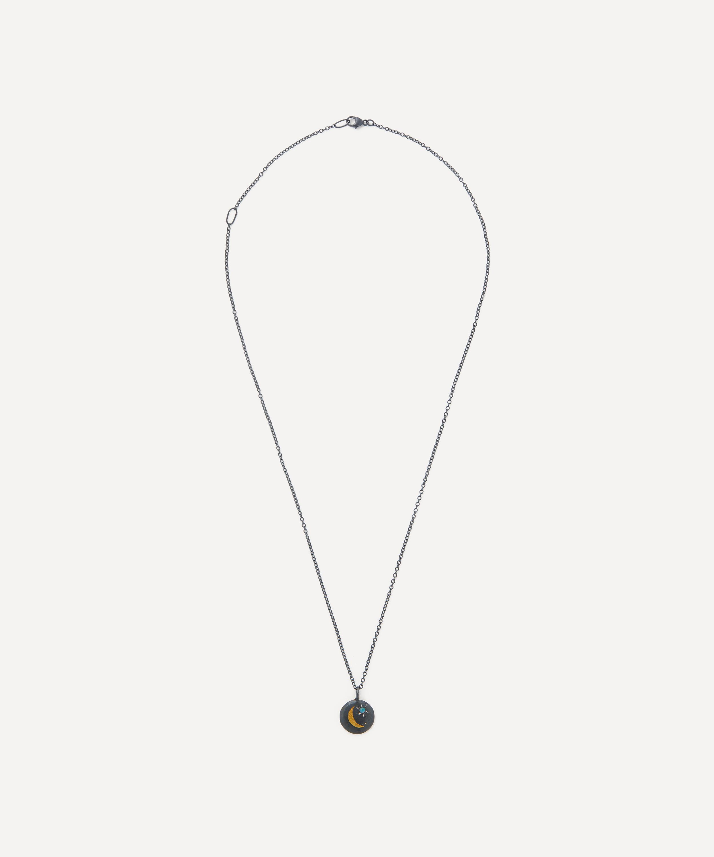 Acanthus - 24ct Gold and Oxidised Silver Round Opal Crescent Pendant Necklace image number 2