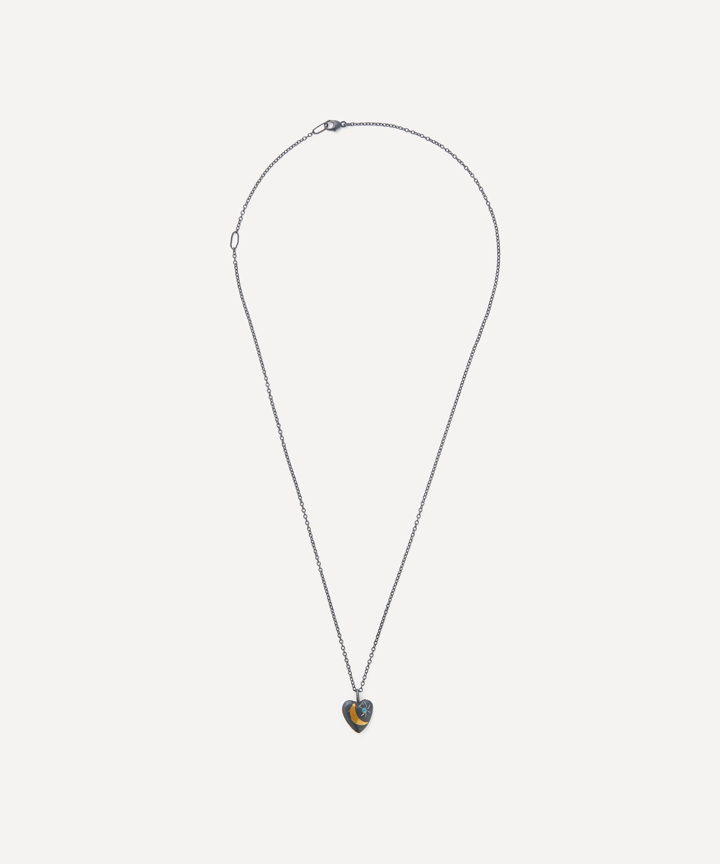 Acanthus - 24ct Gold and Oxidised Silver Heart Opal Crescent Pendant Necklace image number 2