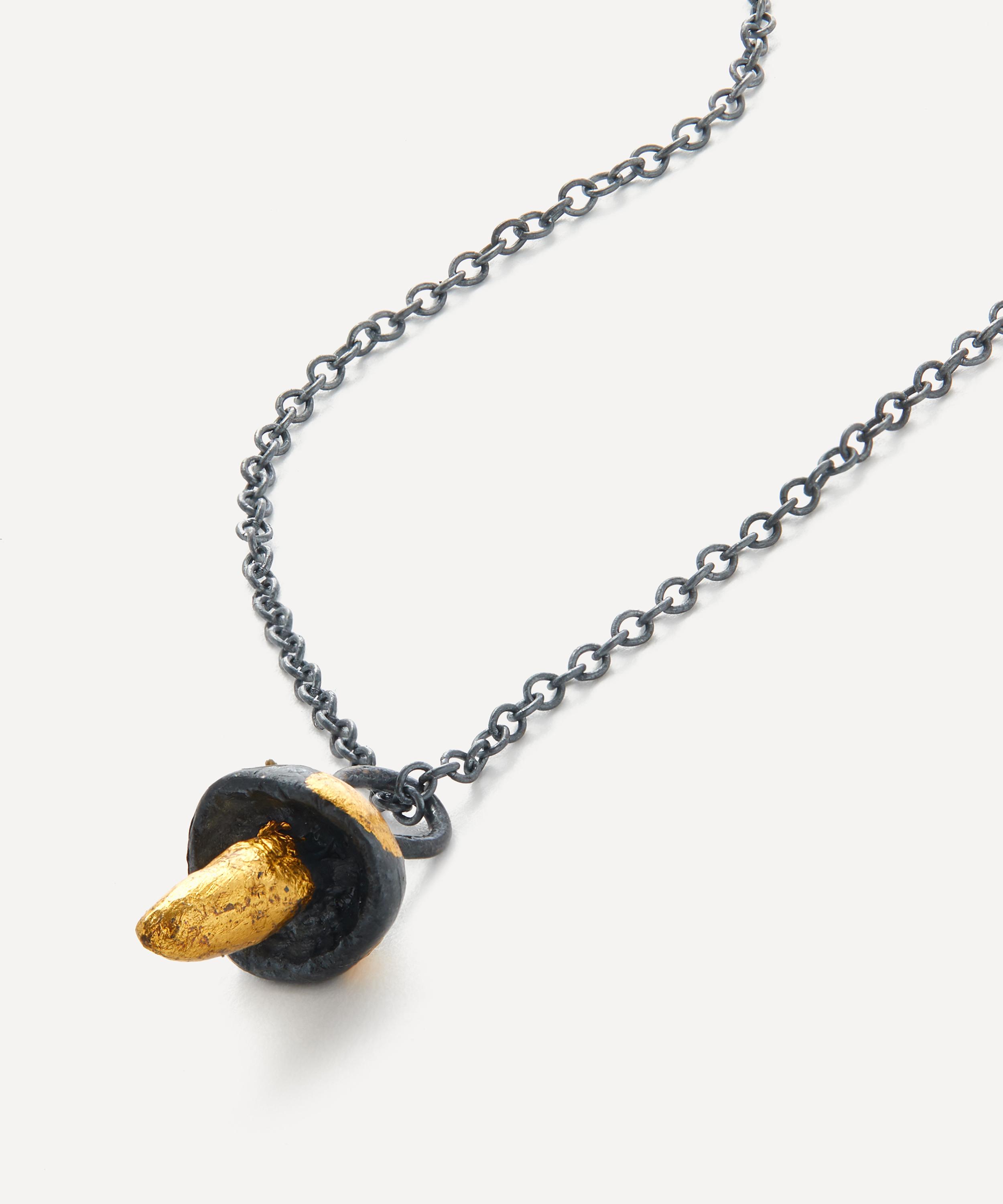 Acanthus - 24ct Gold and Oxidised Silver Mushroom Pendant Necklace image number 1