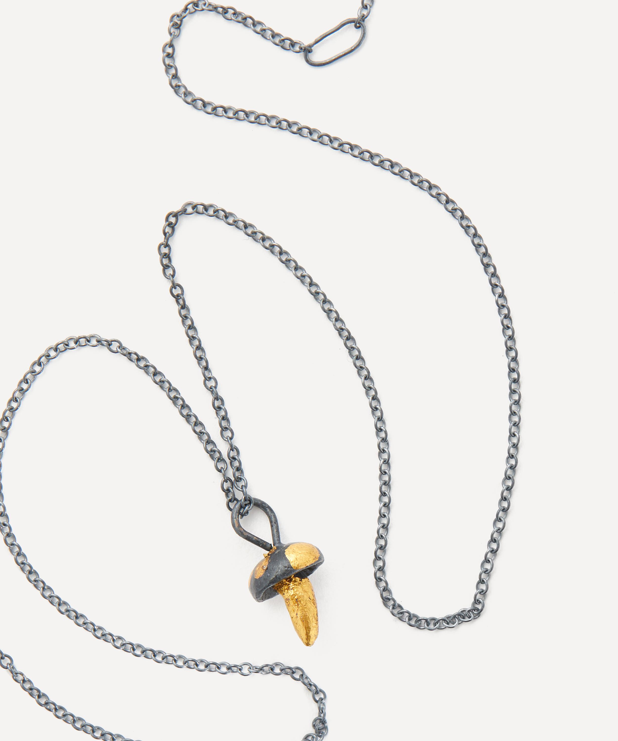 Acanthus - 24ct Gold and Oxidised Silver Mushroom Pendant Necklace image number 2