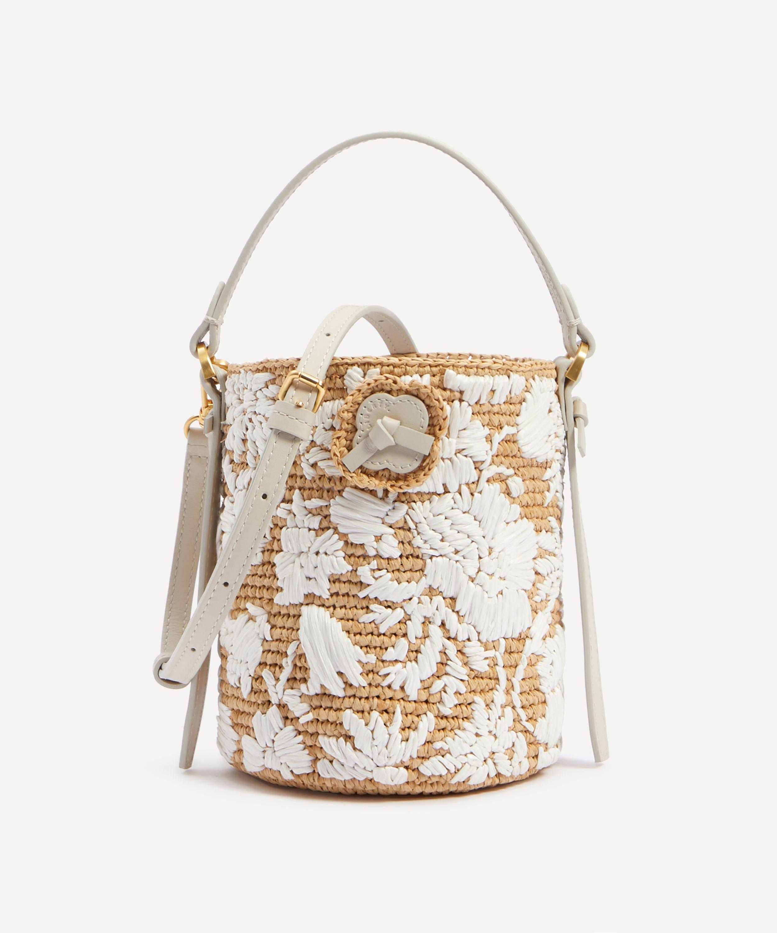 Embroidered Raffia Crossbody Bag