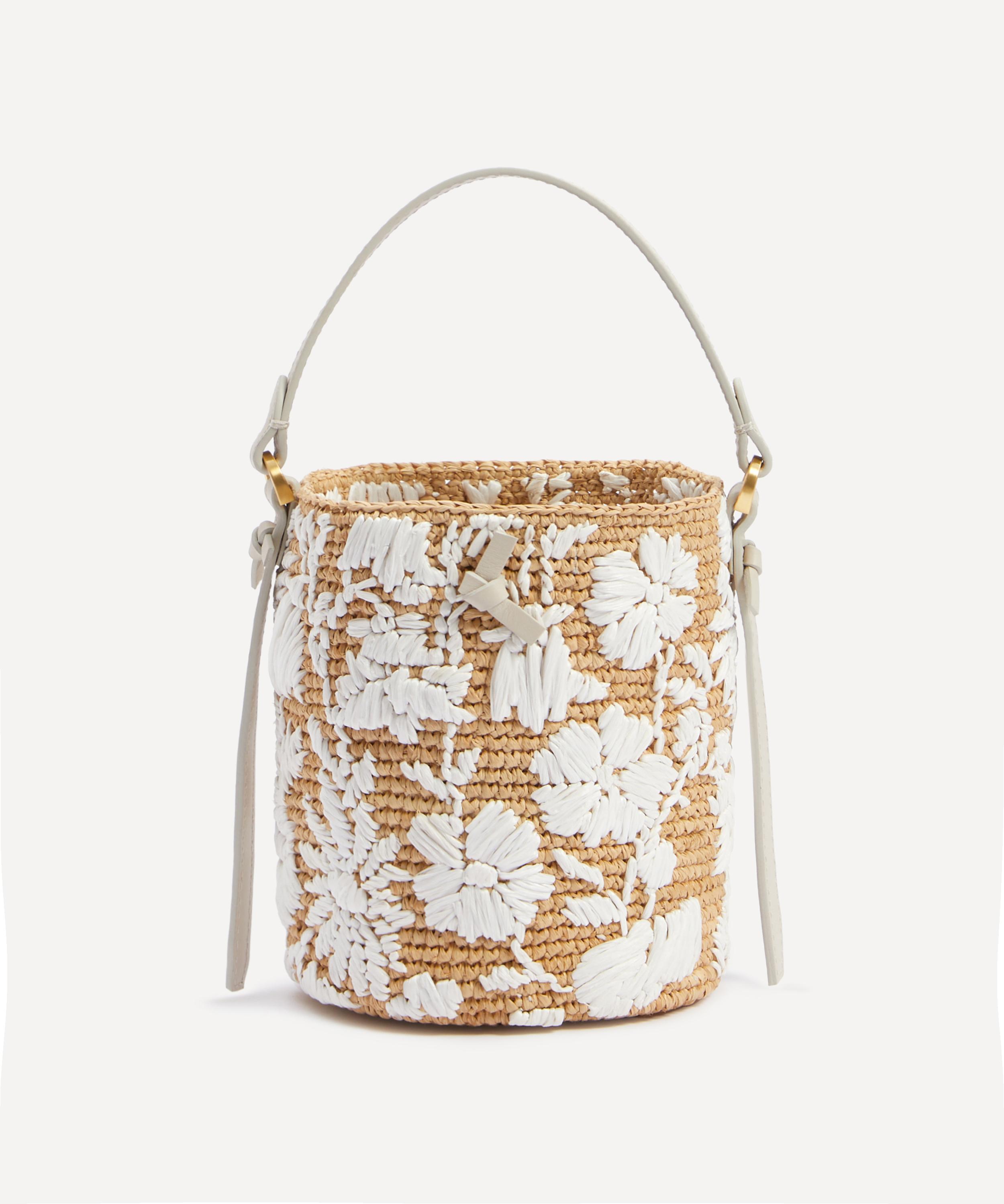 Mini Straw Bag Flower Embroidery Double Handle