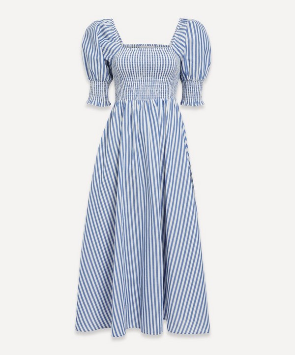 Scamp & Dude - Blue with White Stripe Shirred Midi-Dress