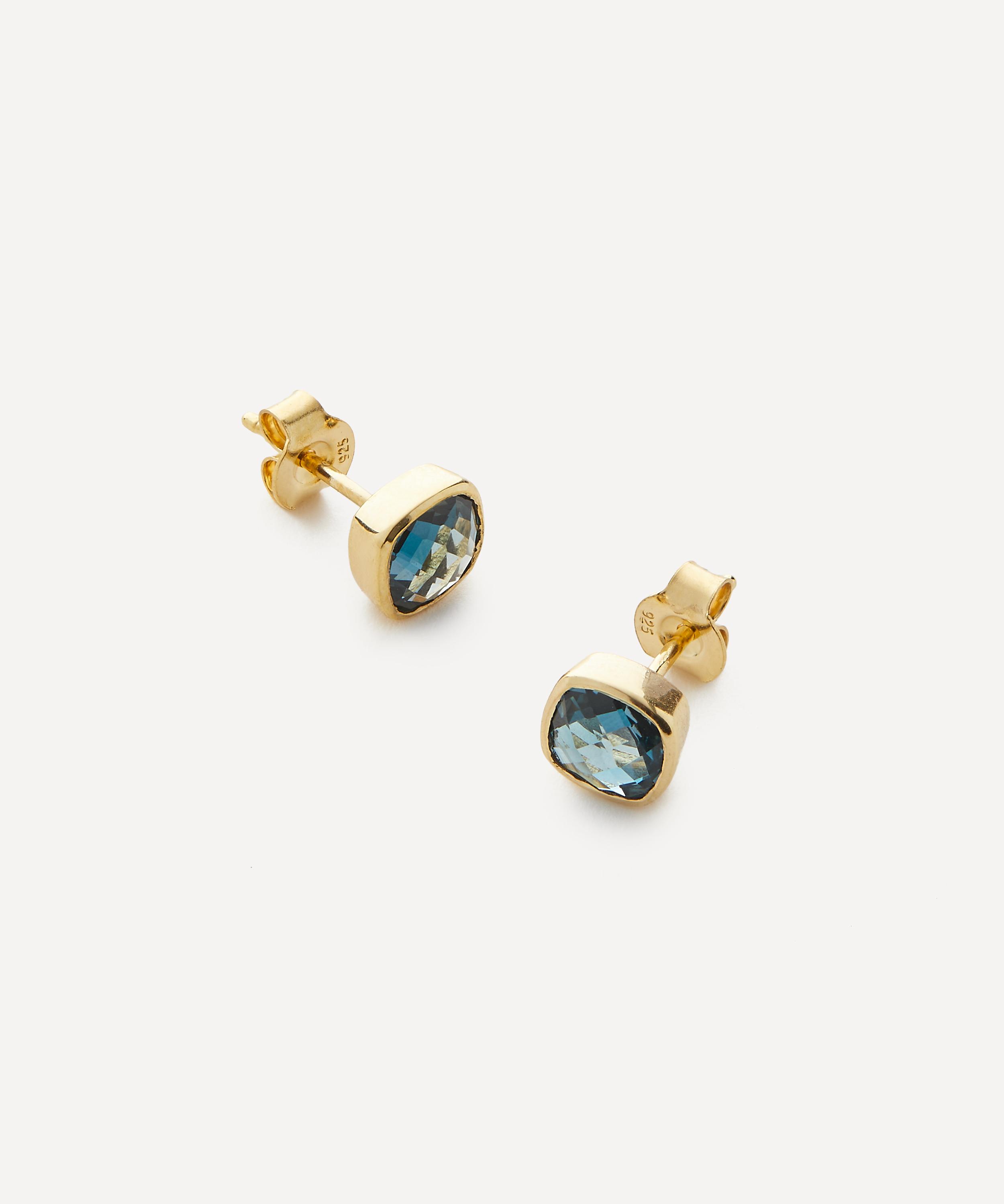 Auree - 18ct Gold-Plated Vermeil Silver Brooklyn London Topaz Cushion Stud Earrings image number 1