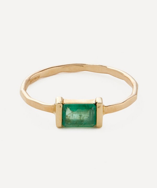 Melissa Joy Manning - 14ct Gold Zambian Emerald Baguette Bar Ring image number null