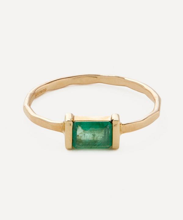 Melissa Joy Manning - 14ct Gold Zambian Emerald Baguette Bar Ring