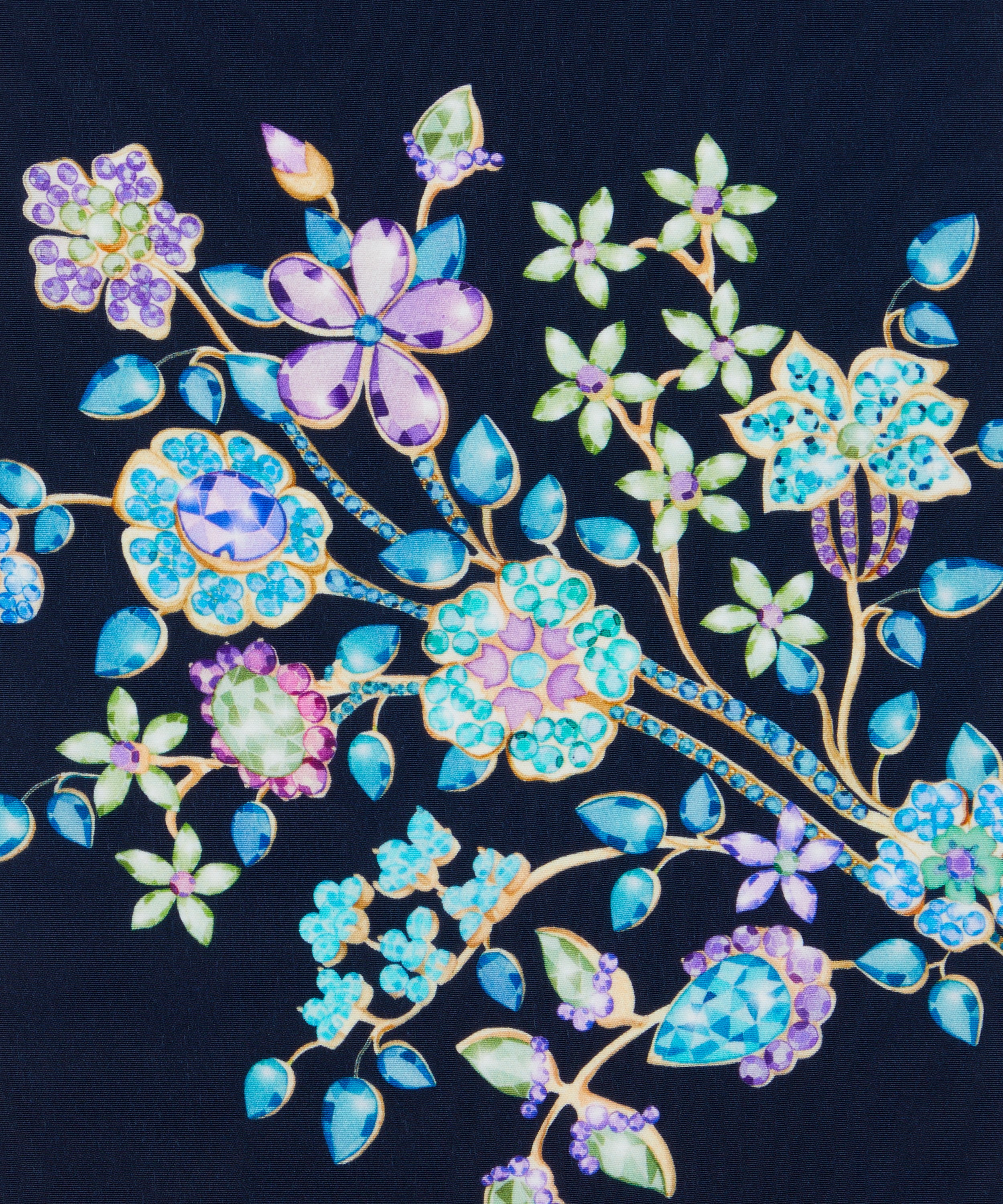 Floral Border Printed Silk Crepe de Chine - Pale Blue/Green/Purple
