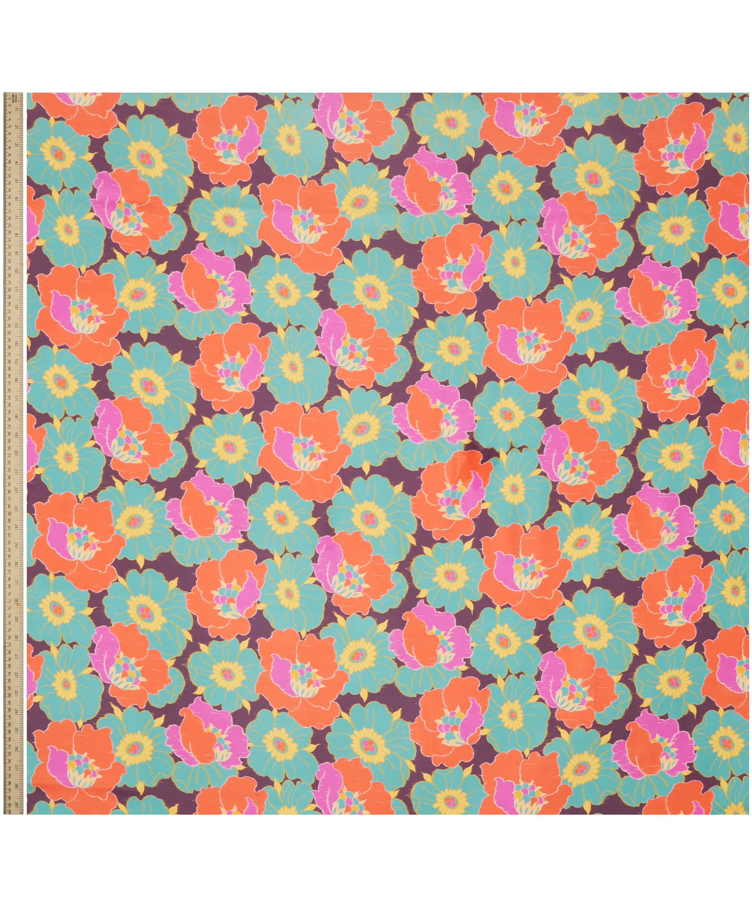 Daily Love, Large Silk Twill Scarf: Bright Pink, Blue and Yellow.