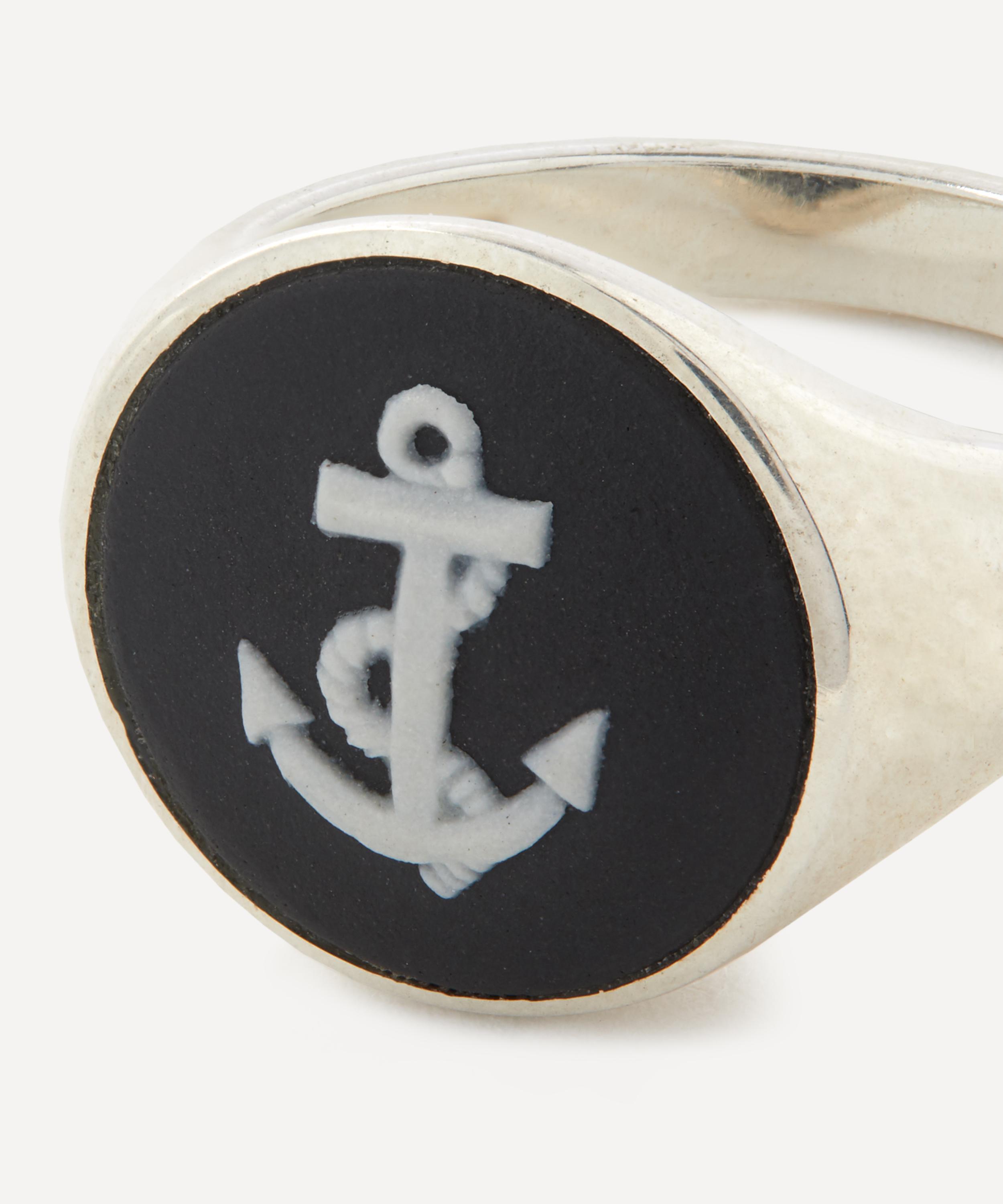 Ferian - Sterling Silver Wedgwood Anchor Round Signet Ring image number 1