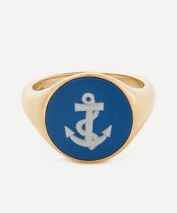 Ferian - 9ct Gold Wedgwood Anchor Round Signet Ring image number null
