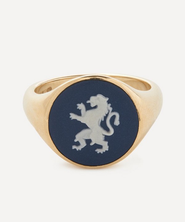 Ferian - 9ct Gold Wedgwood Intaglio Rampant Lion Round Signet Ring image number null