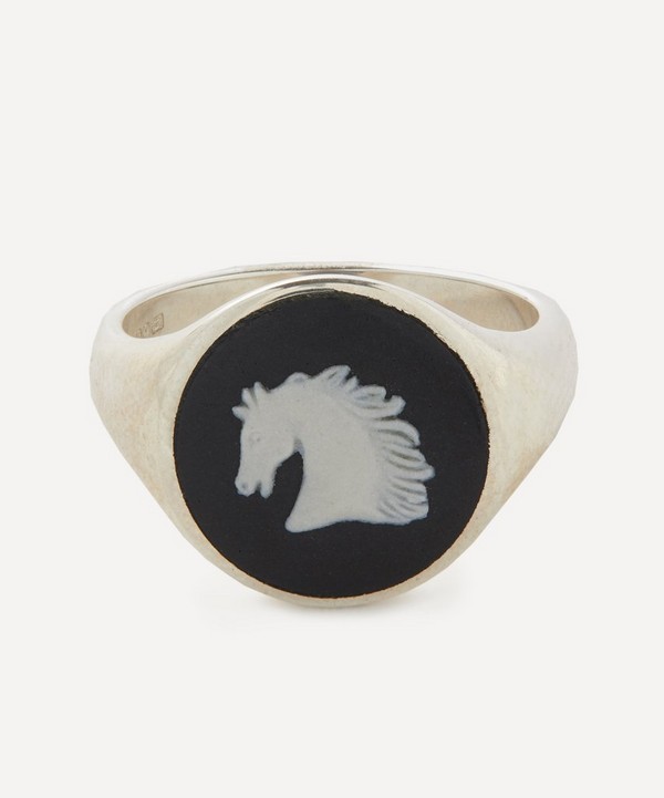 Ferian - Sterling Silver Wedgwood Horsehead Round Signet Ring image number null