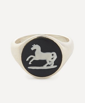 Ferian - Sterling Silver Wedgwood Prancing Horse Round Signet Ring image number 0