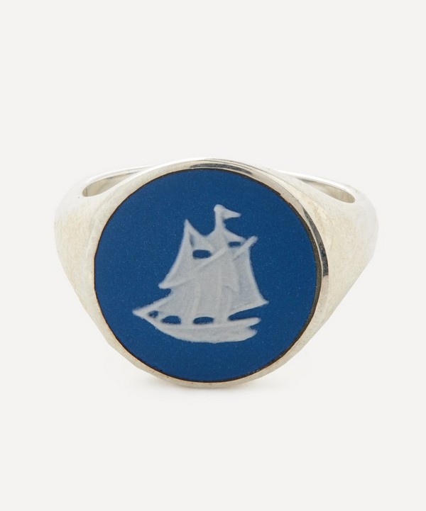 Ferian - Sterling Silver Wedgwood Schooner Sailboat Round Signet Ring image number null
