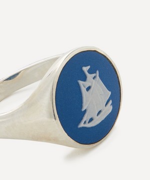 Ferian - Sterling Silver Wedgwood Schooner Sailboat Round Signet Ring image number 1