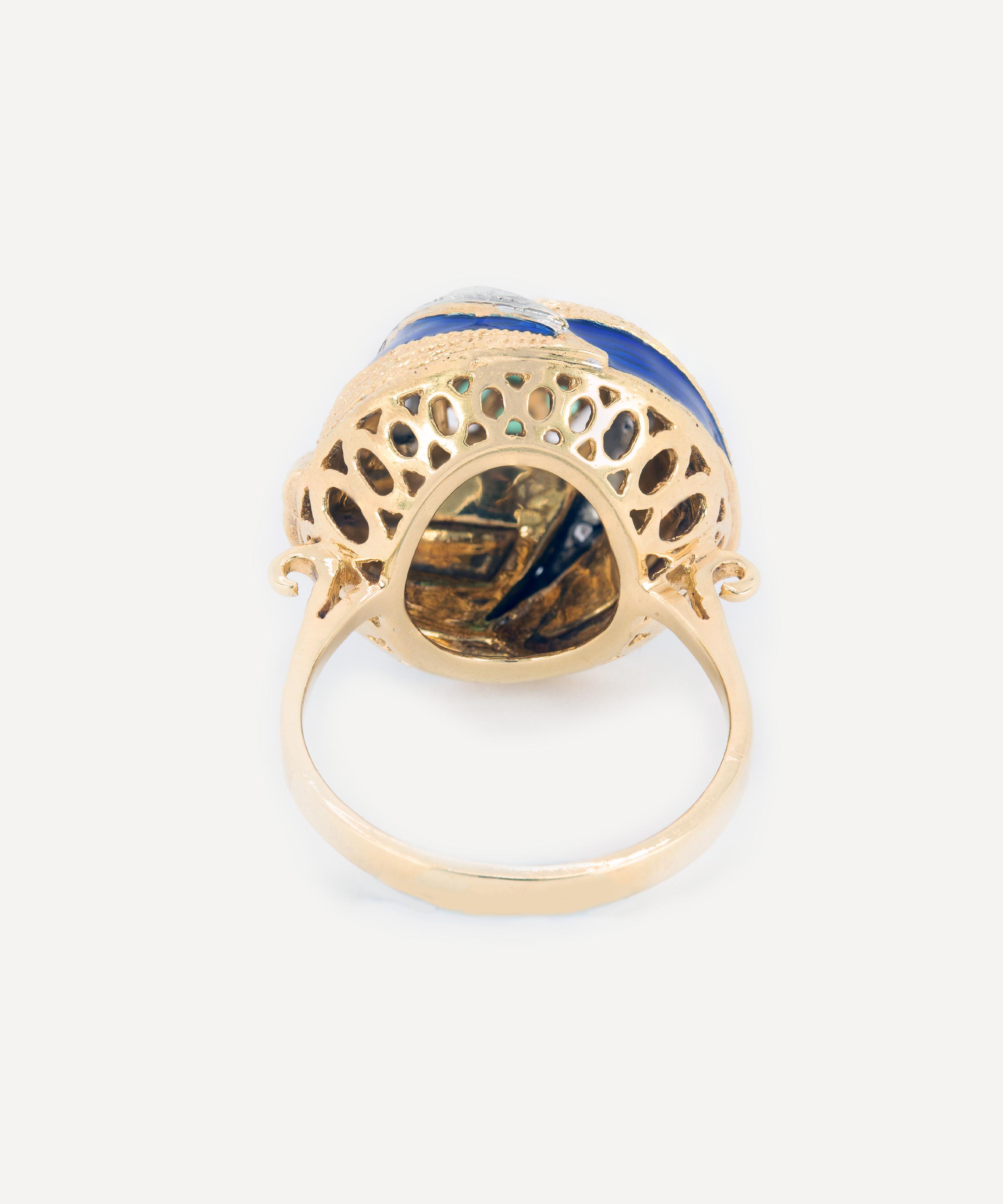Kojis - 18ct Gold Vintage Emerald And Enamel Cocktail Ring image number 3
