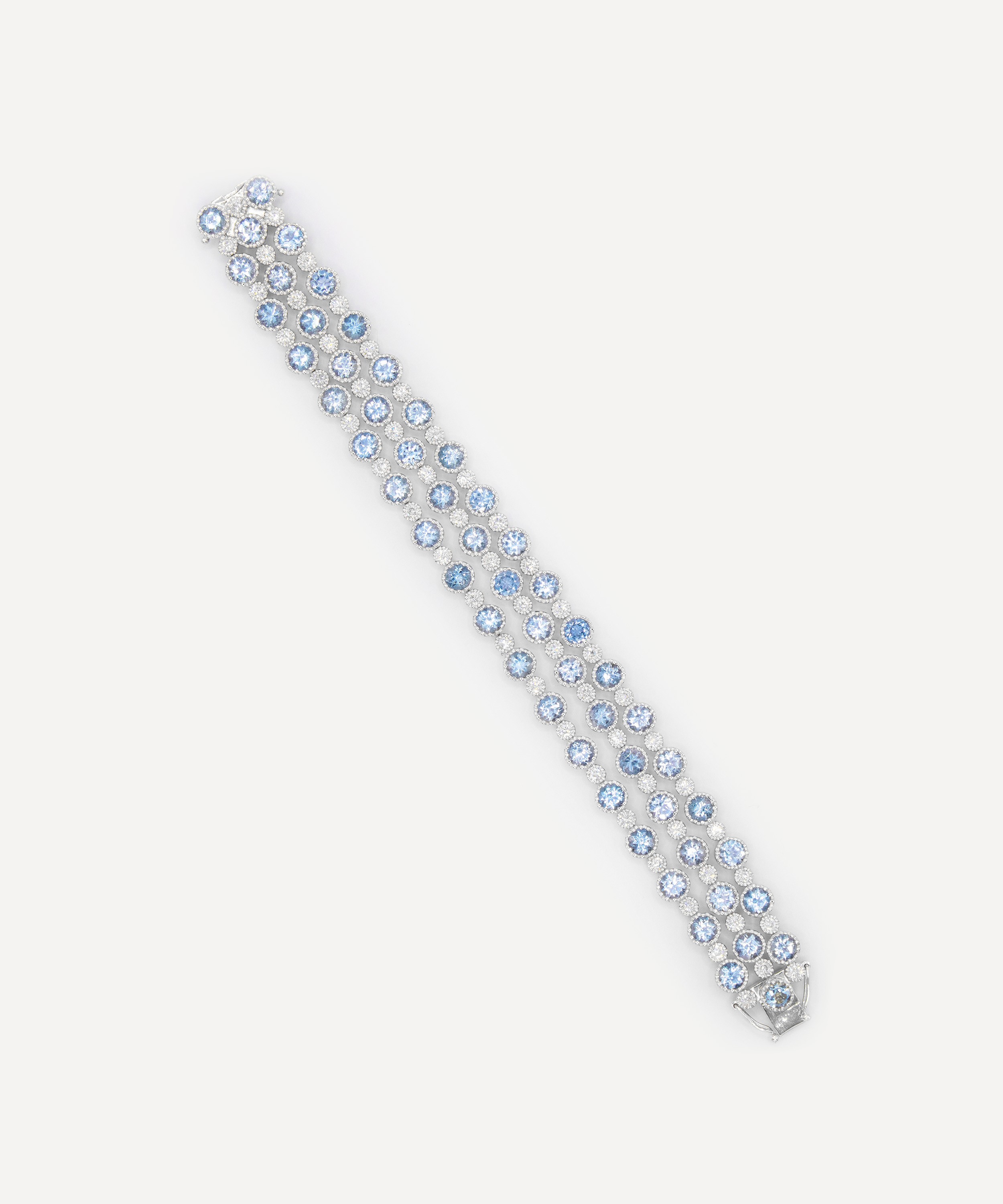 Kojis 14ct White Gold Aquamarine Three Row Bracelet