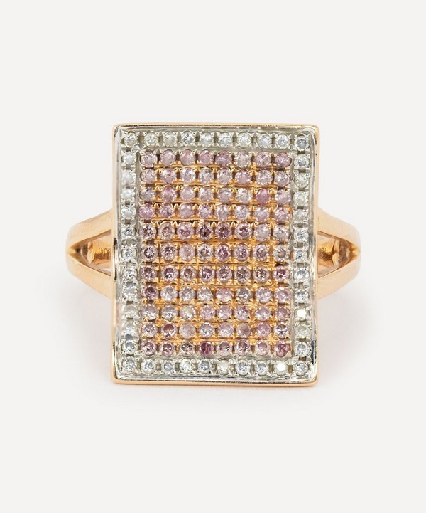 Kojis - 18ct Rose Gold Pink and White Diamond Plaque Ring image number null