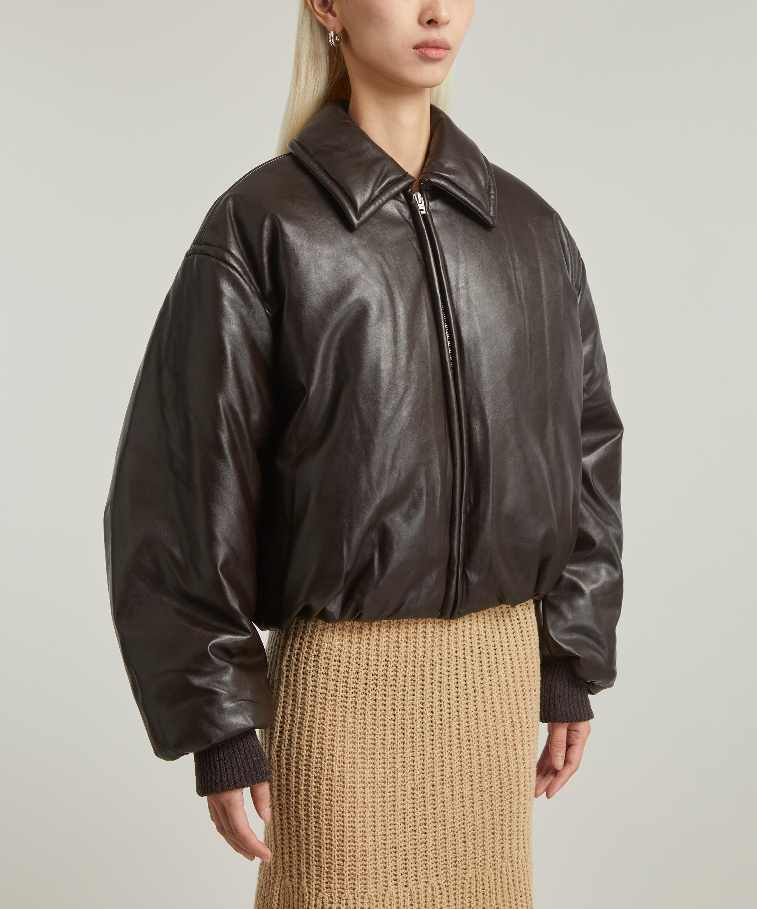 Cropped Leather Bomber Jacket in Grey - Acne Studios