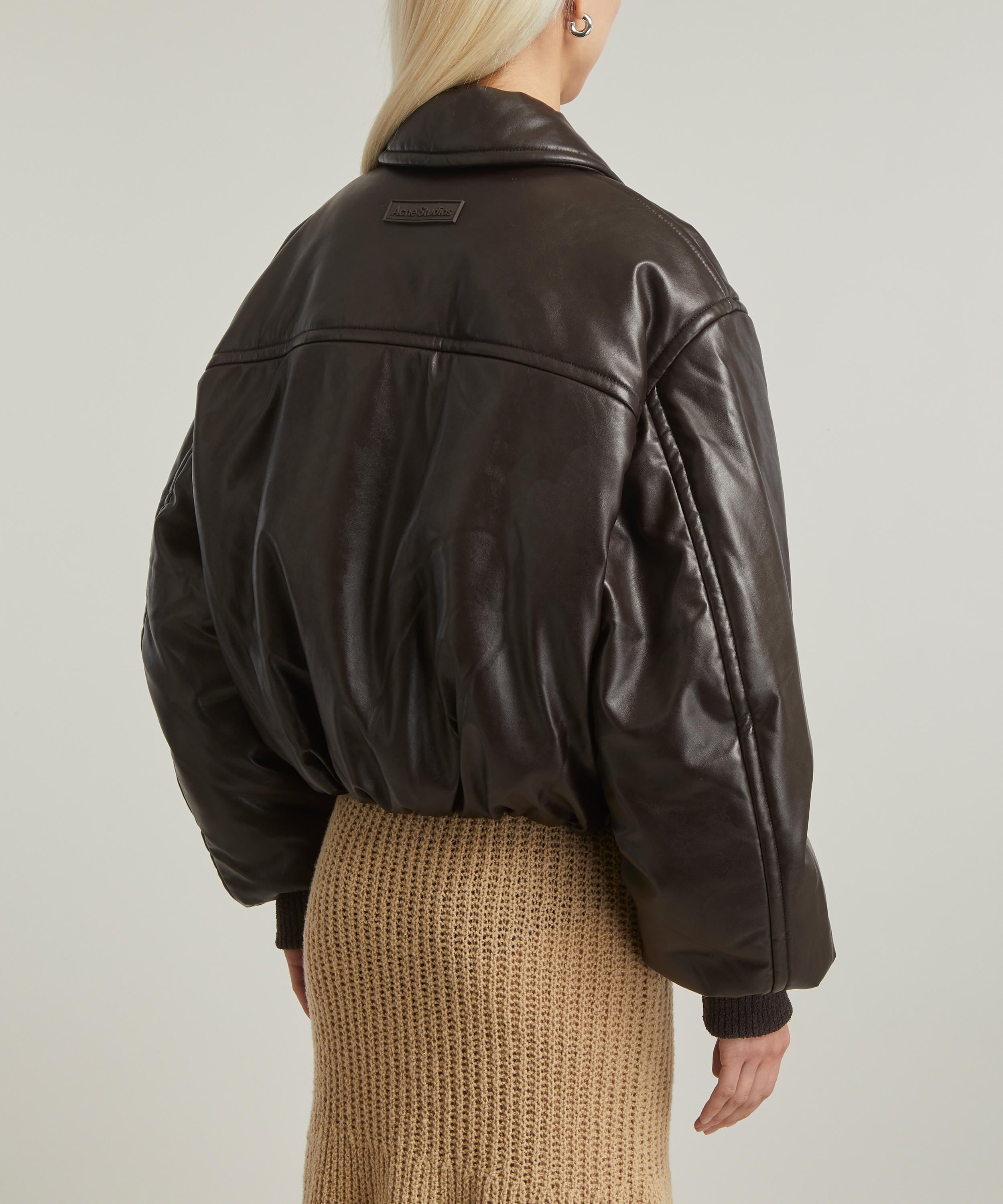 Cropped Leather Bomber Jacket in Grey - Acne Studios