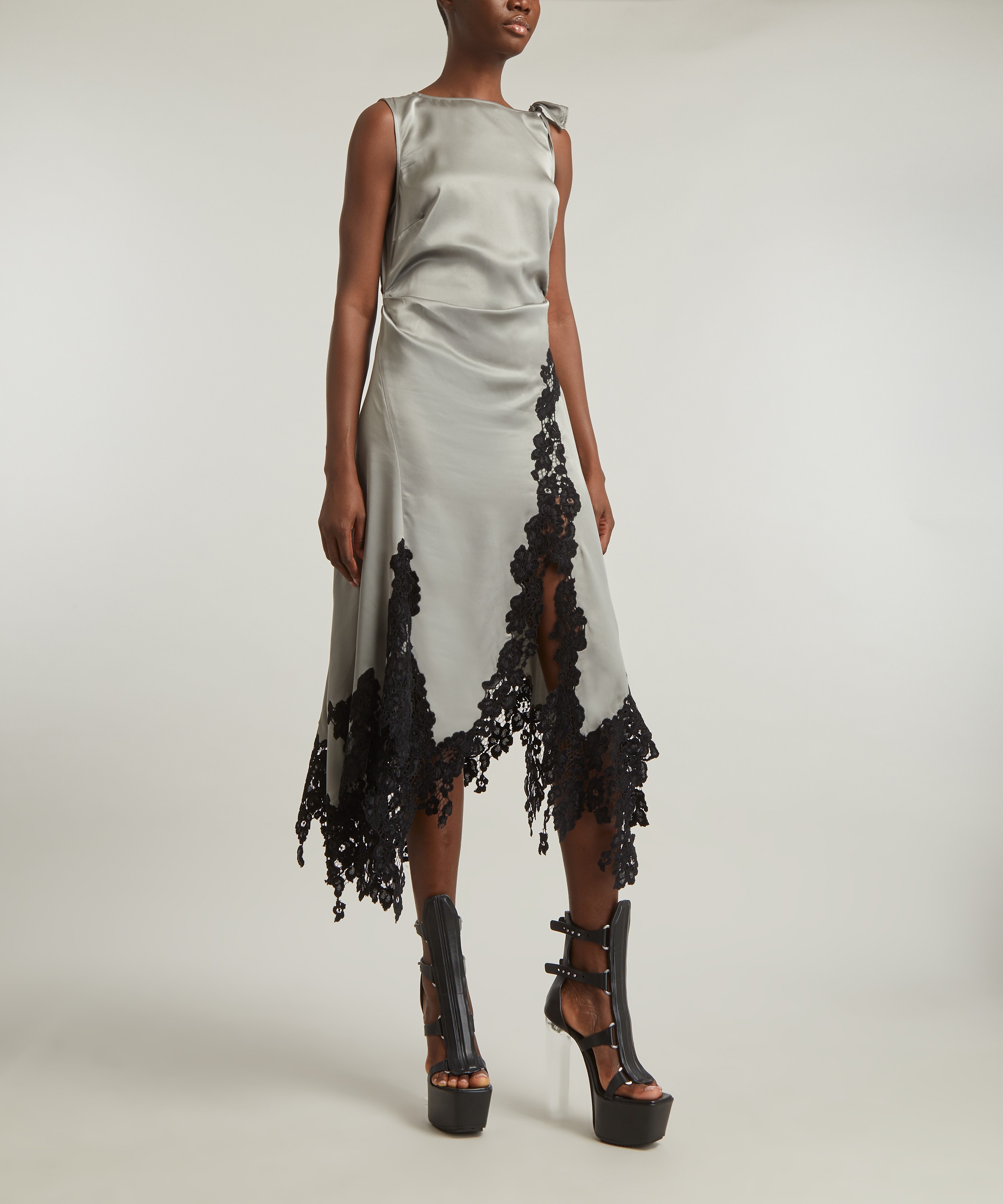 パーティードレス Acne Studios A20862 Dresses Satin lace midi dress Acne Studios - Satin lace dress - Petrol blue