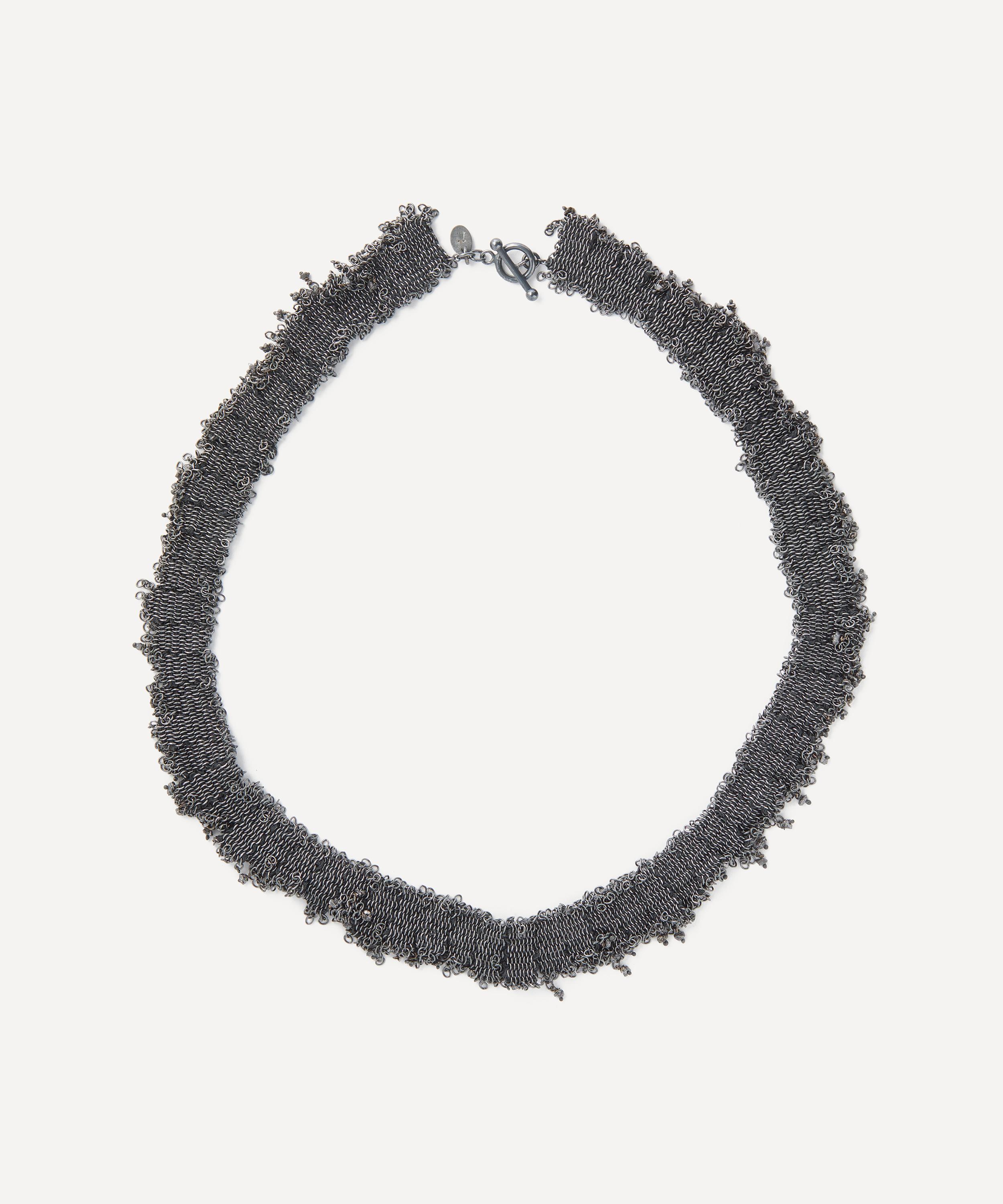 Stephanie Schneider - Oxidised Silver Woven Chain and Black Diamond Necklace image number 0