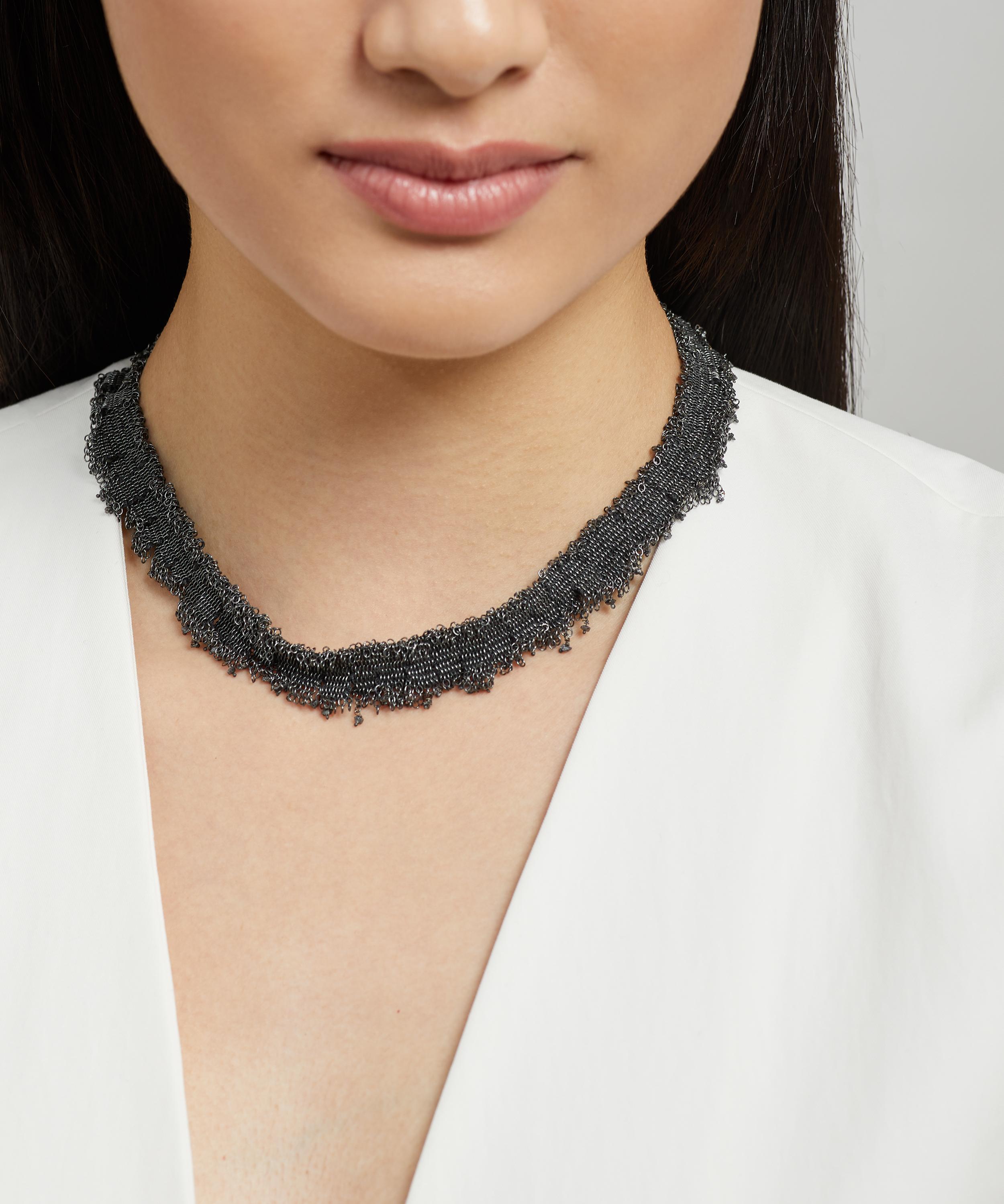 Stephanie Schneider - Oxidised Silver Woven Chain and Black Diamond Necklace image number 1