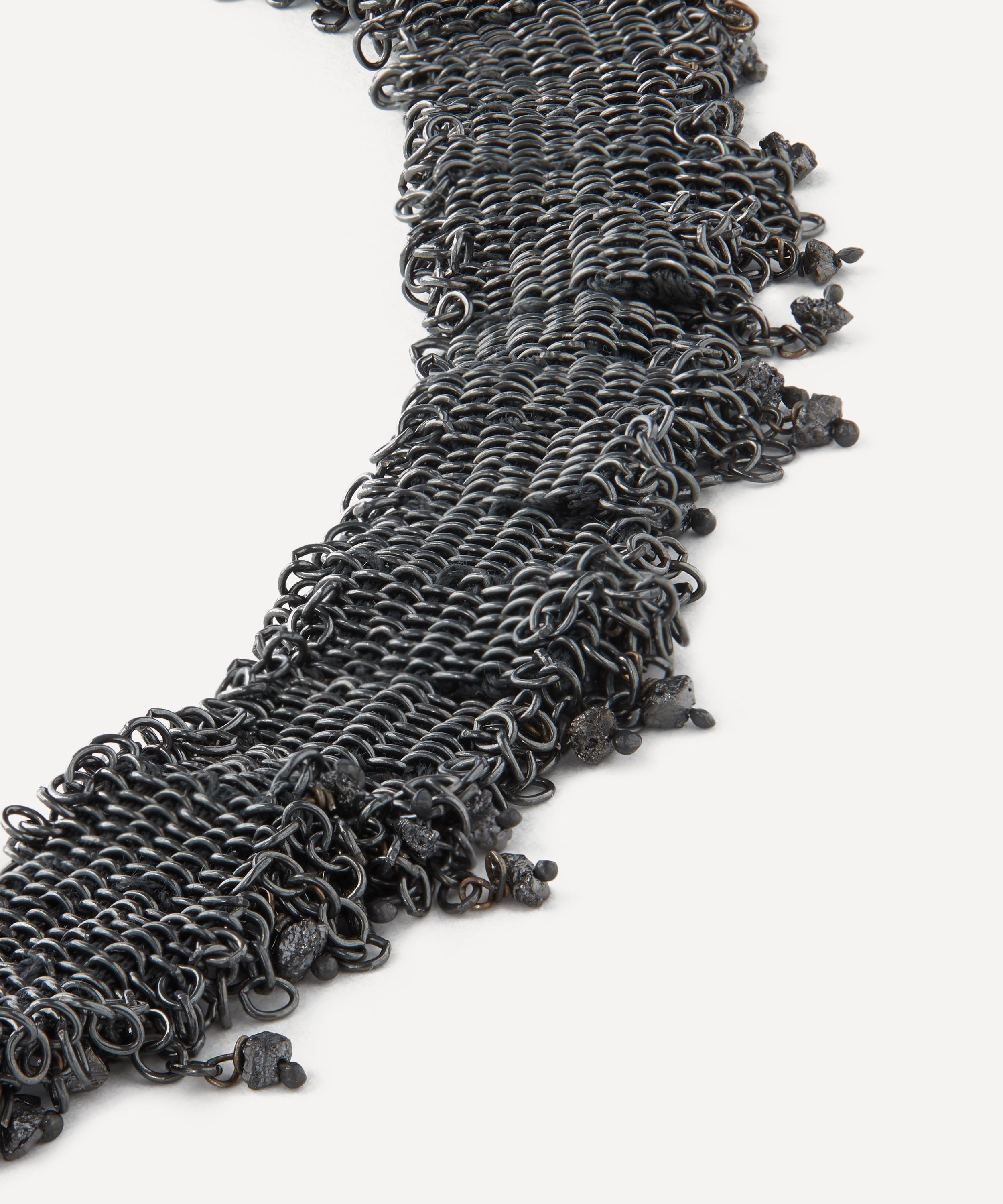 Stephanie Schneider - Oxidised Silver Woven Chain and Black Diamond Necklace image number 2