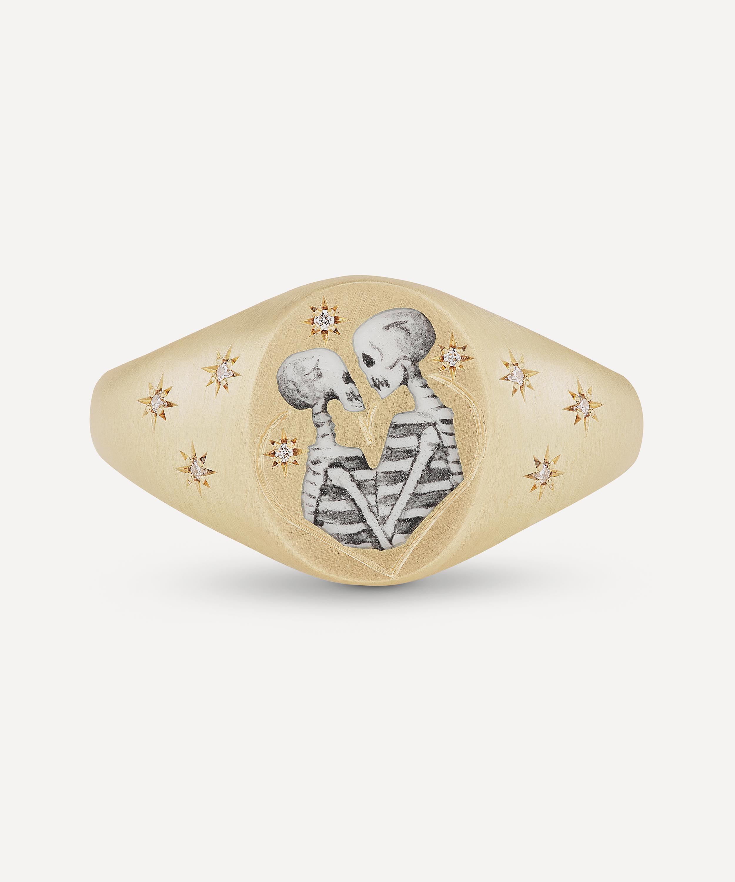 Cece Jewellery - 18ct Gold Skeleton Lovers Signet Ring image number 