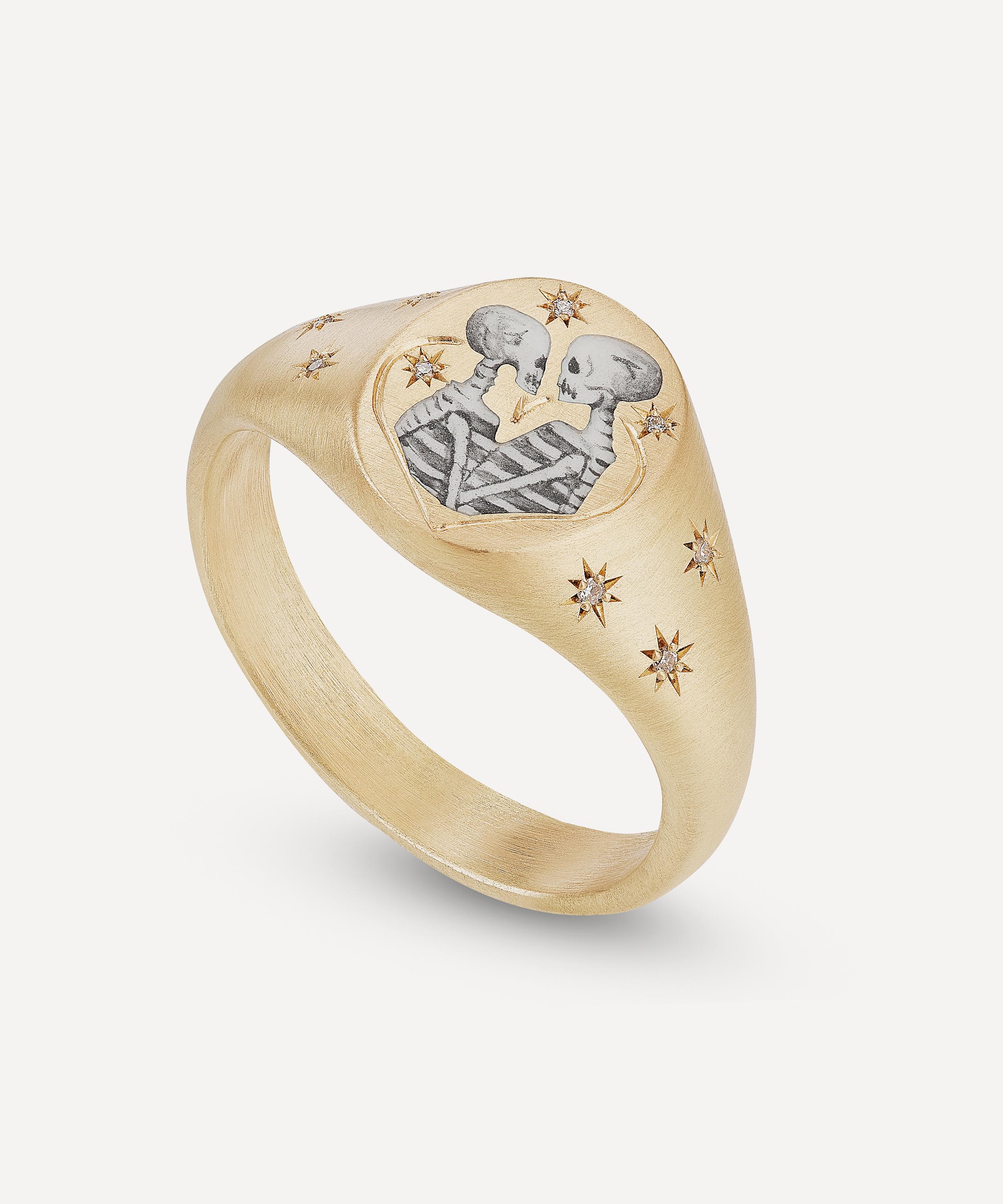 Cece Jewellery - 18ct Gold Skeleton Lovers Signet Ring image number 1