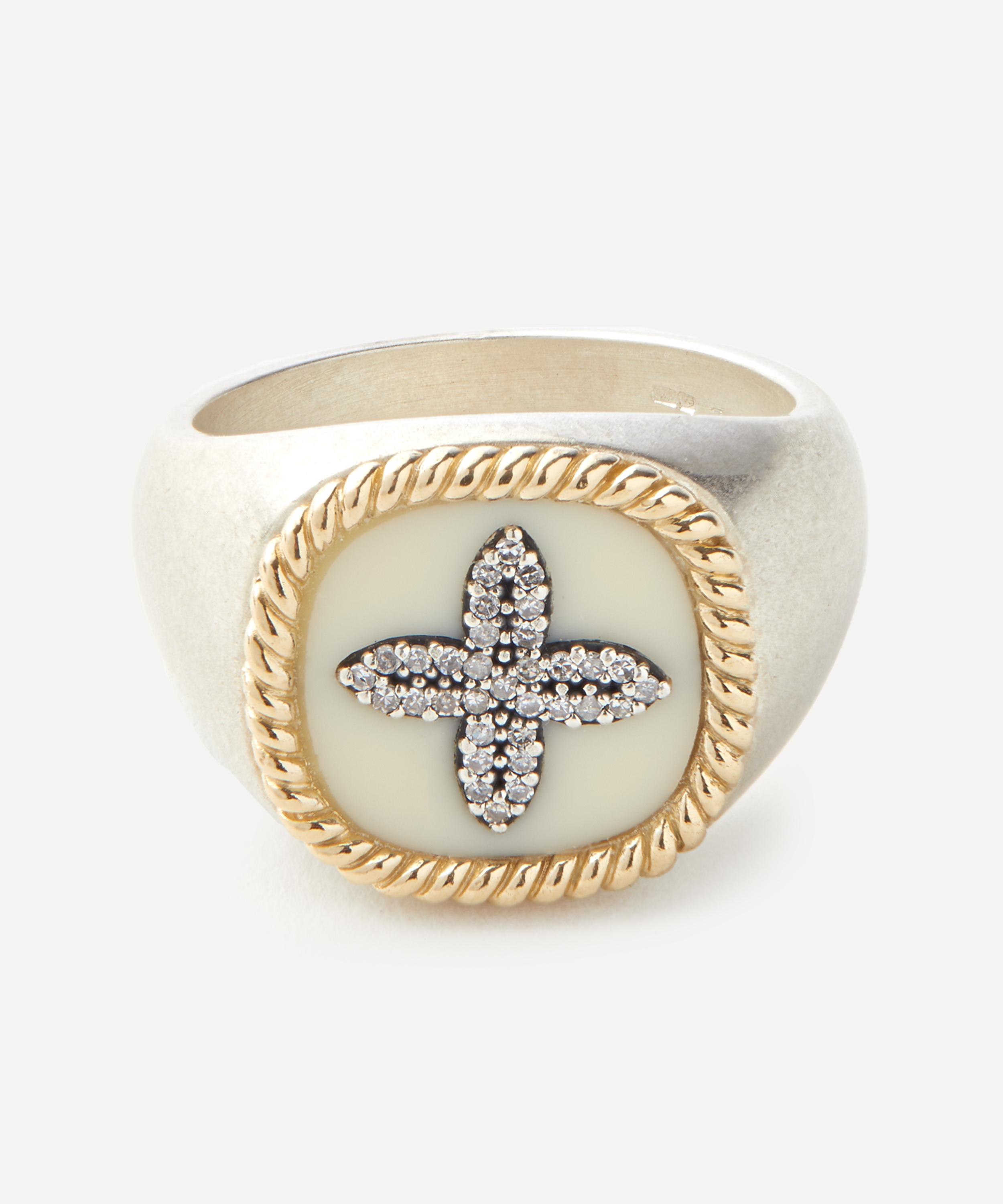 Pascale Monvoisin - Mixed Metal Bowie White Diamond Signet Ring image number 0
