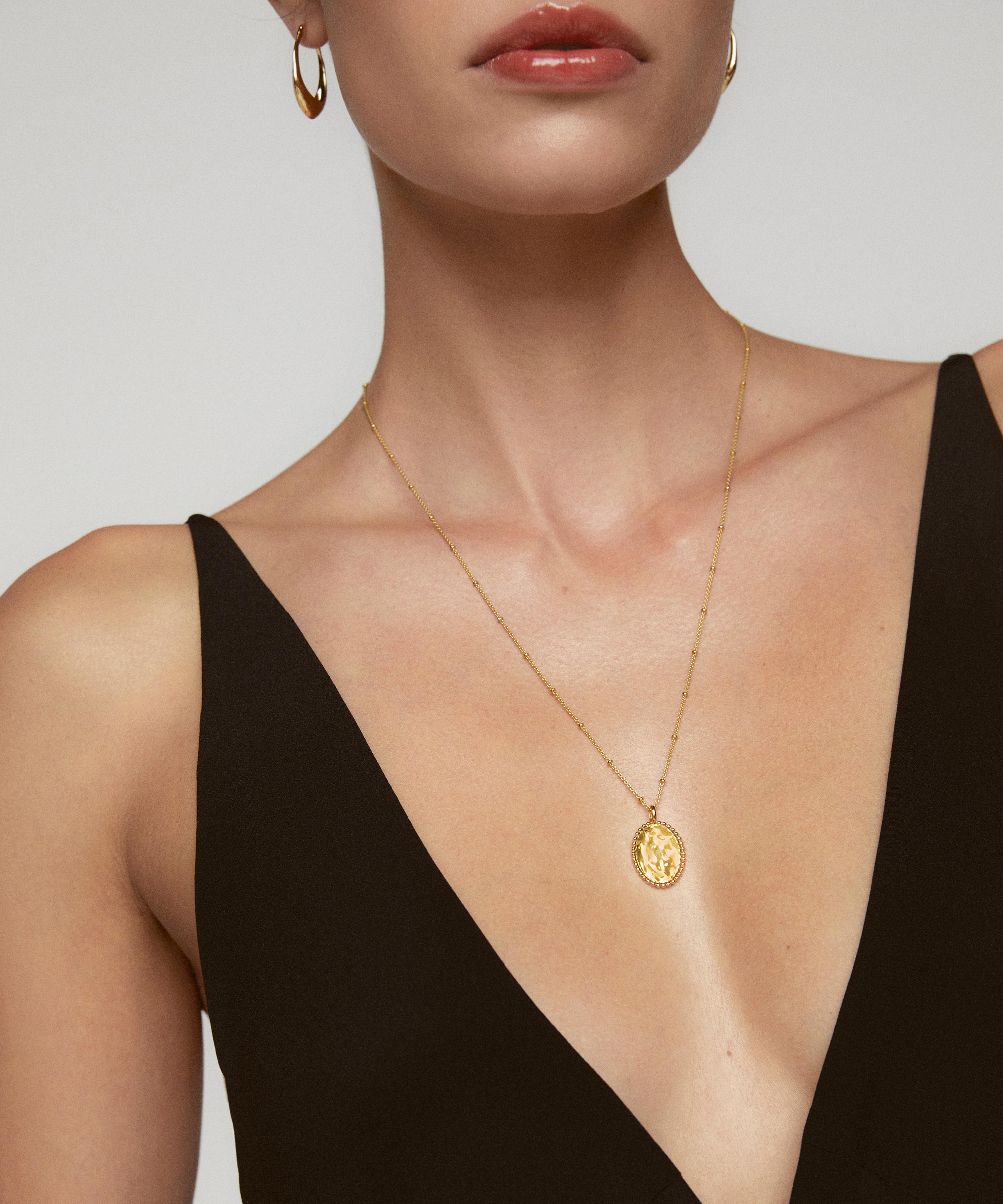 Monica Vinader - 18ct Gold Plated Vermeil Silver Deia Beaded Oval Pendant Charm image number 1