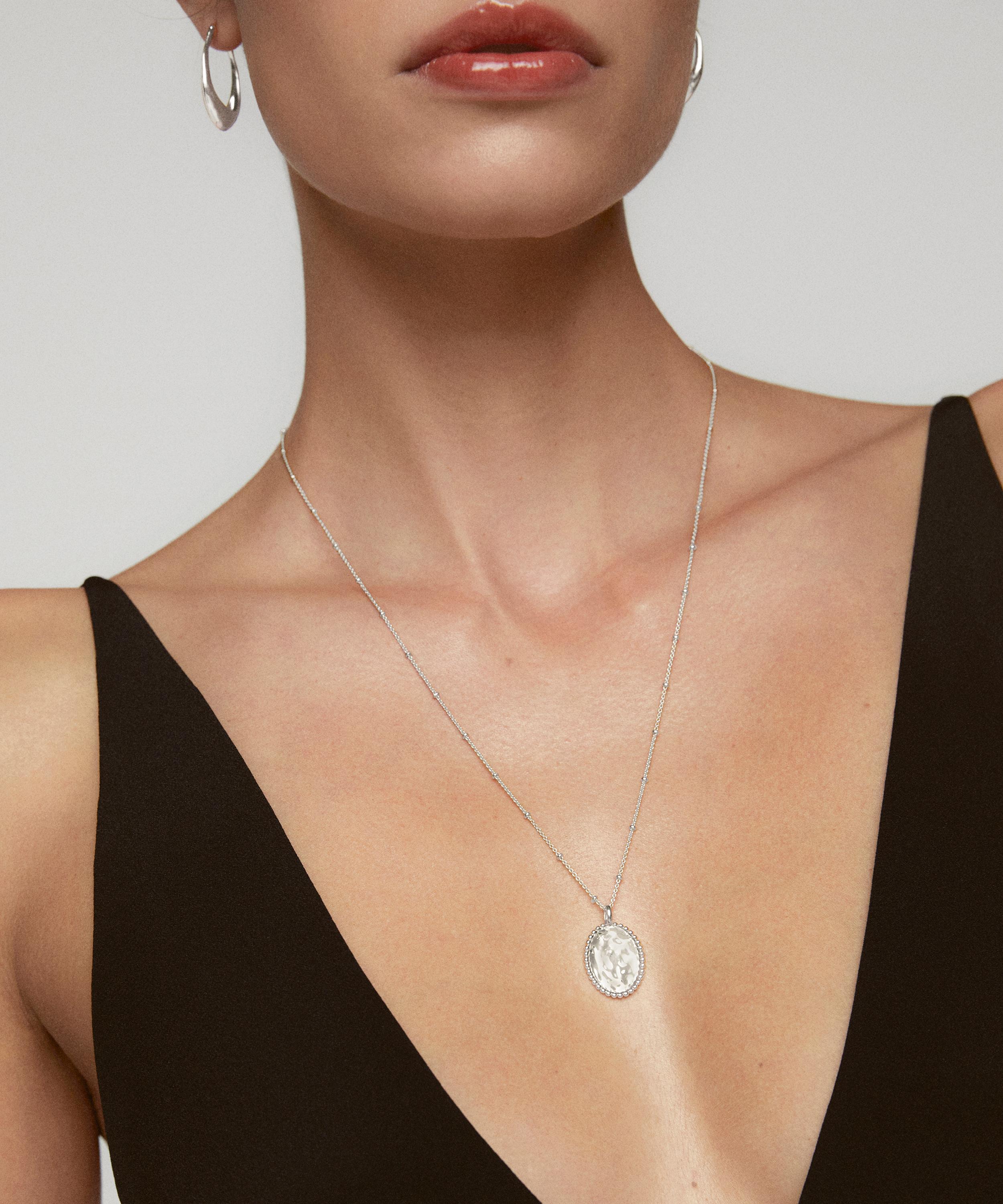 Monica Vinader - Sterling Silver Deia Beaded Oval Charm Pendant image number 1