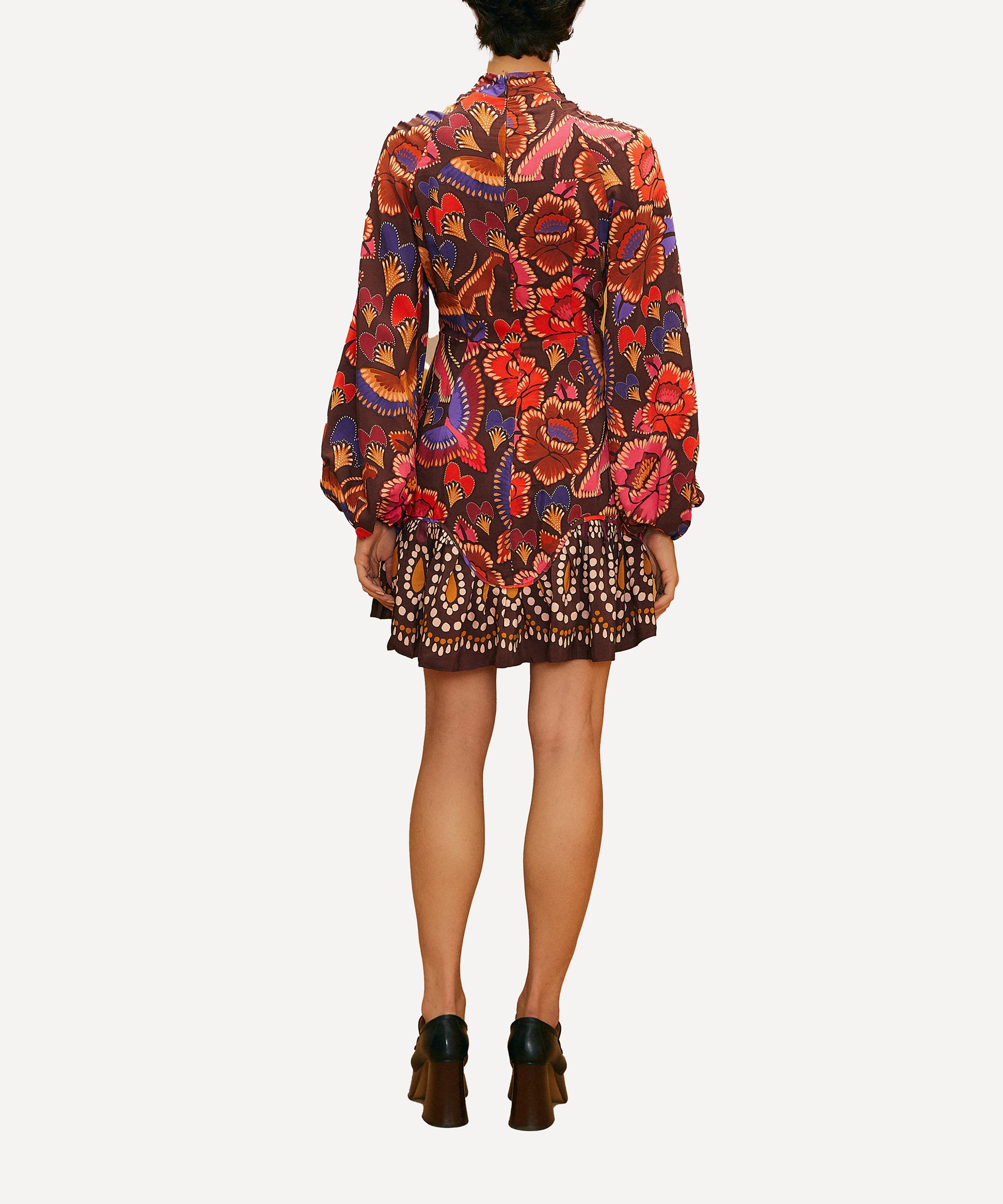 FARM Rio Bright Flora Brown Long-Sleeve Mini-Dress | Liberty