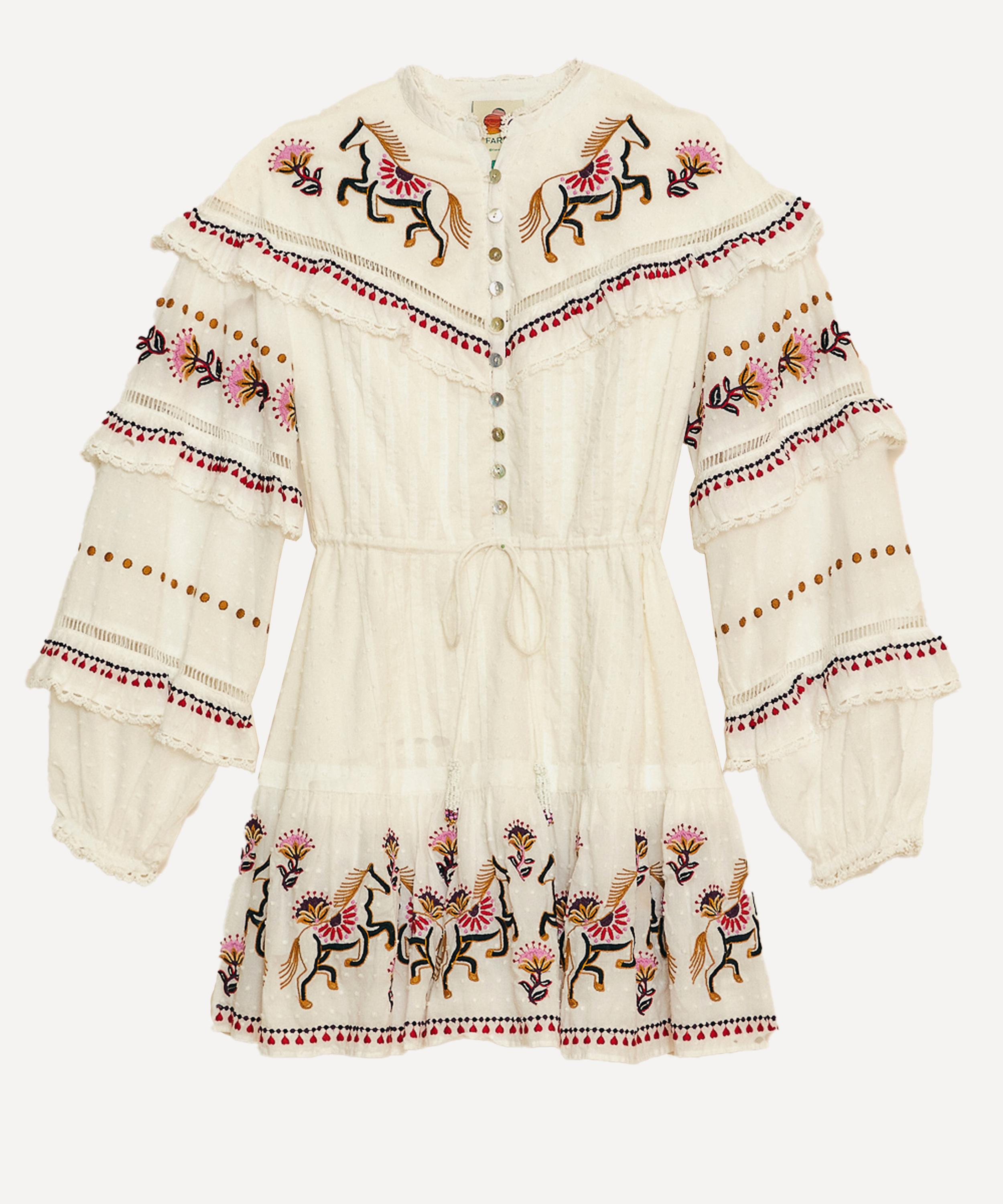 FARM Rio - Embroidered Horses Ruffled Mini-Dress image number 0