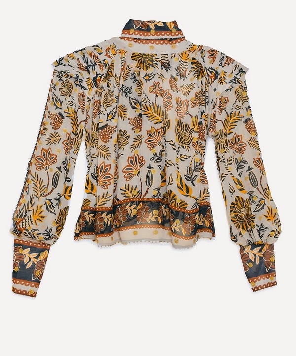 FARM Rio - Silver Floral Tapestry Long Sleeve Blouse