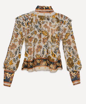 FARM Rio - Silver Floral Tapestry Long Sleeve Blouse image number 0