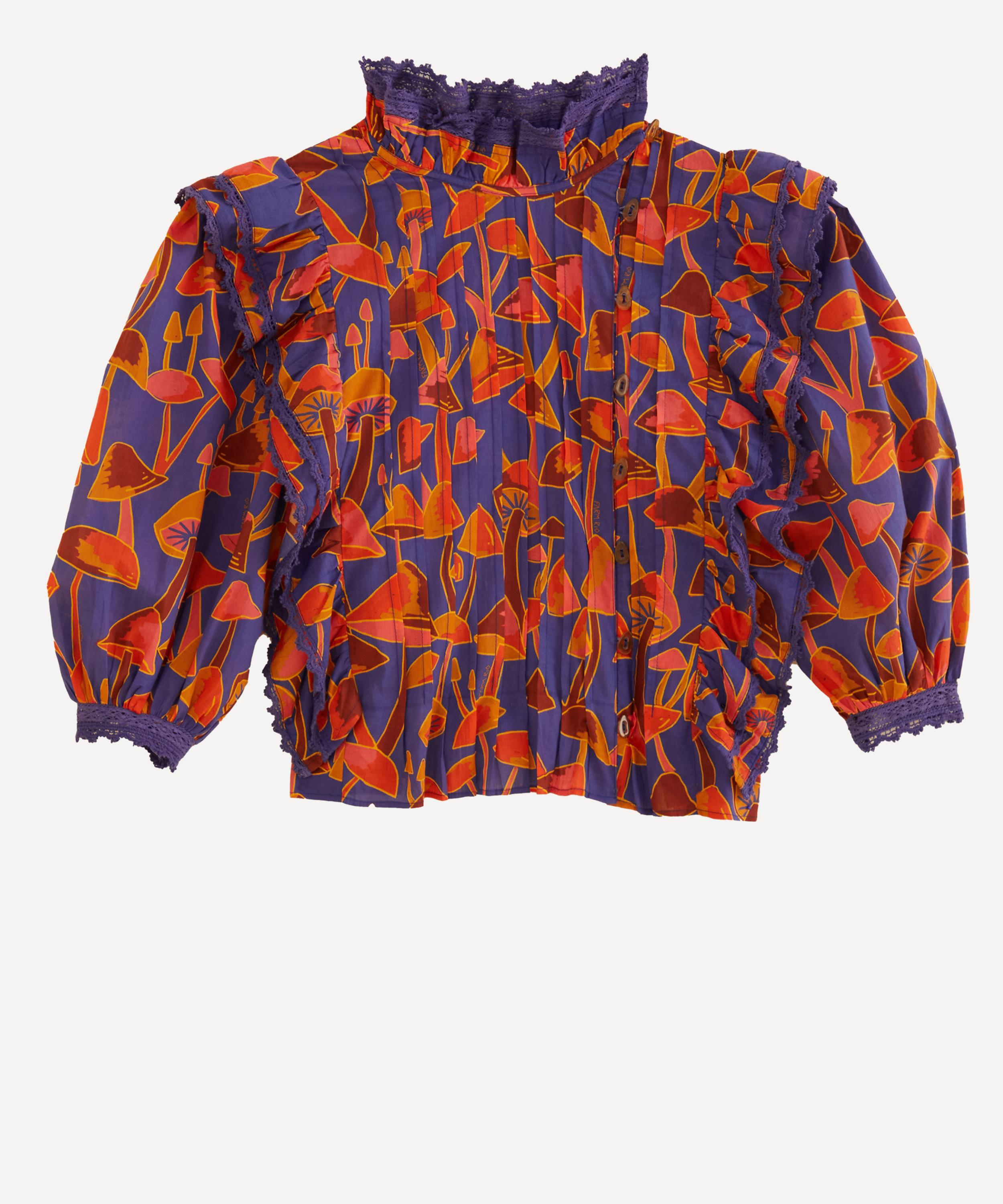 FARM Rio - Bright Blue Mushroom Sketch Blouse image number 0
