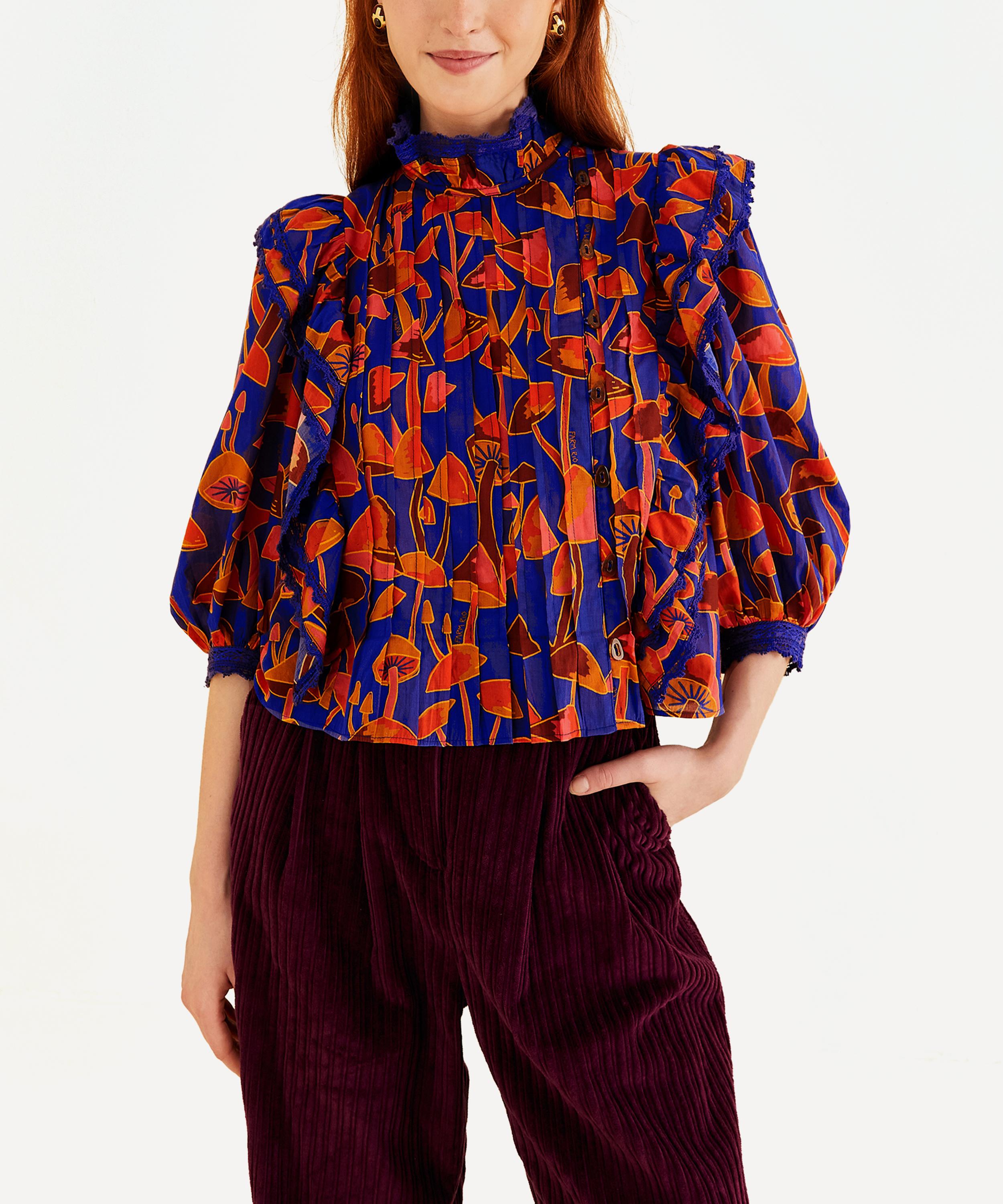 FARM Rio - Bright Blue Mushroom Sketch Blouse image number 1