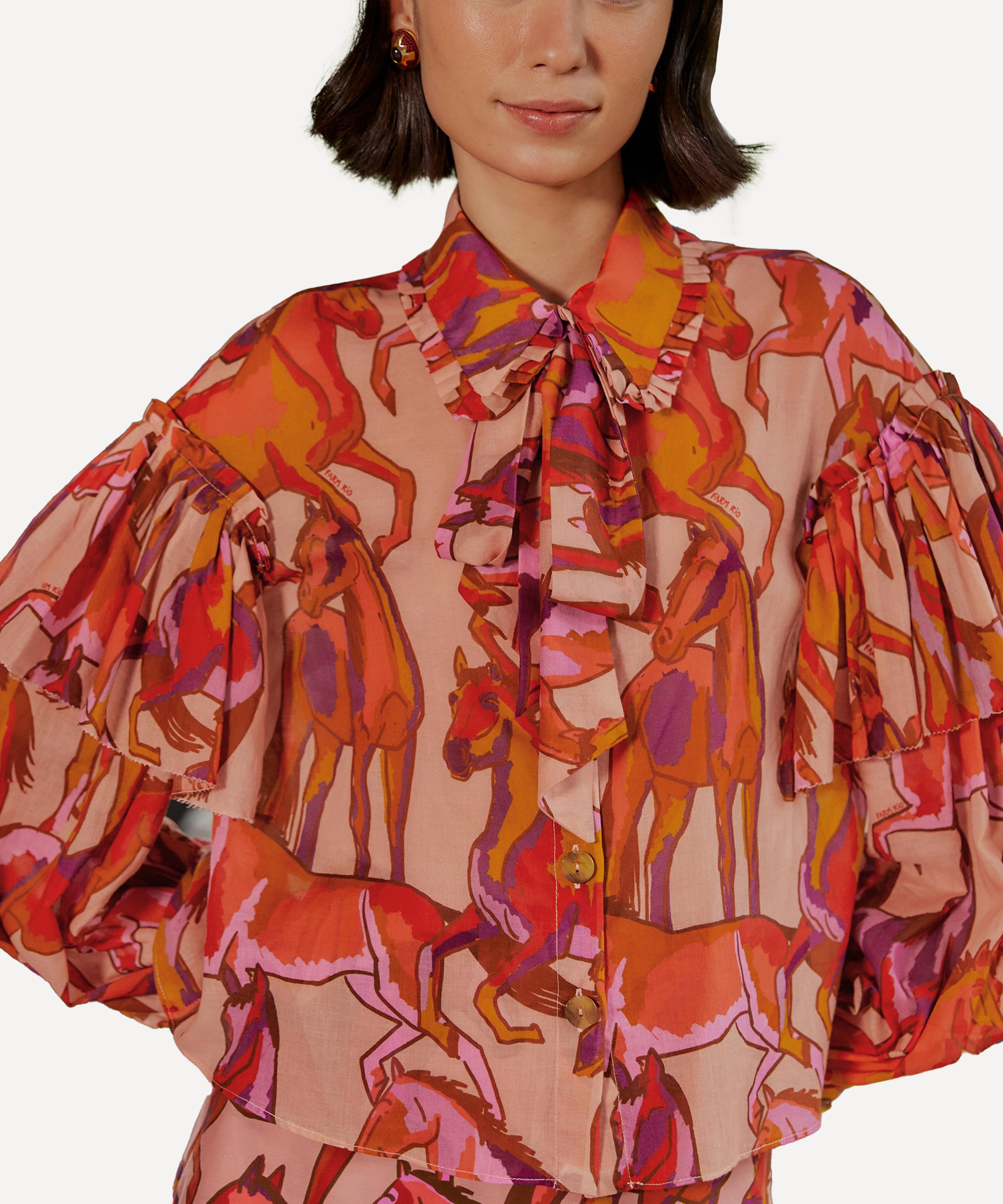 FARM Rio - Wild Horses Rose Bow Neck-Tie Blouse image number 3