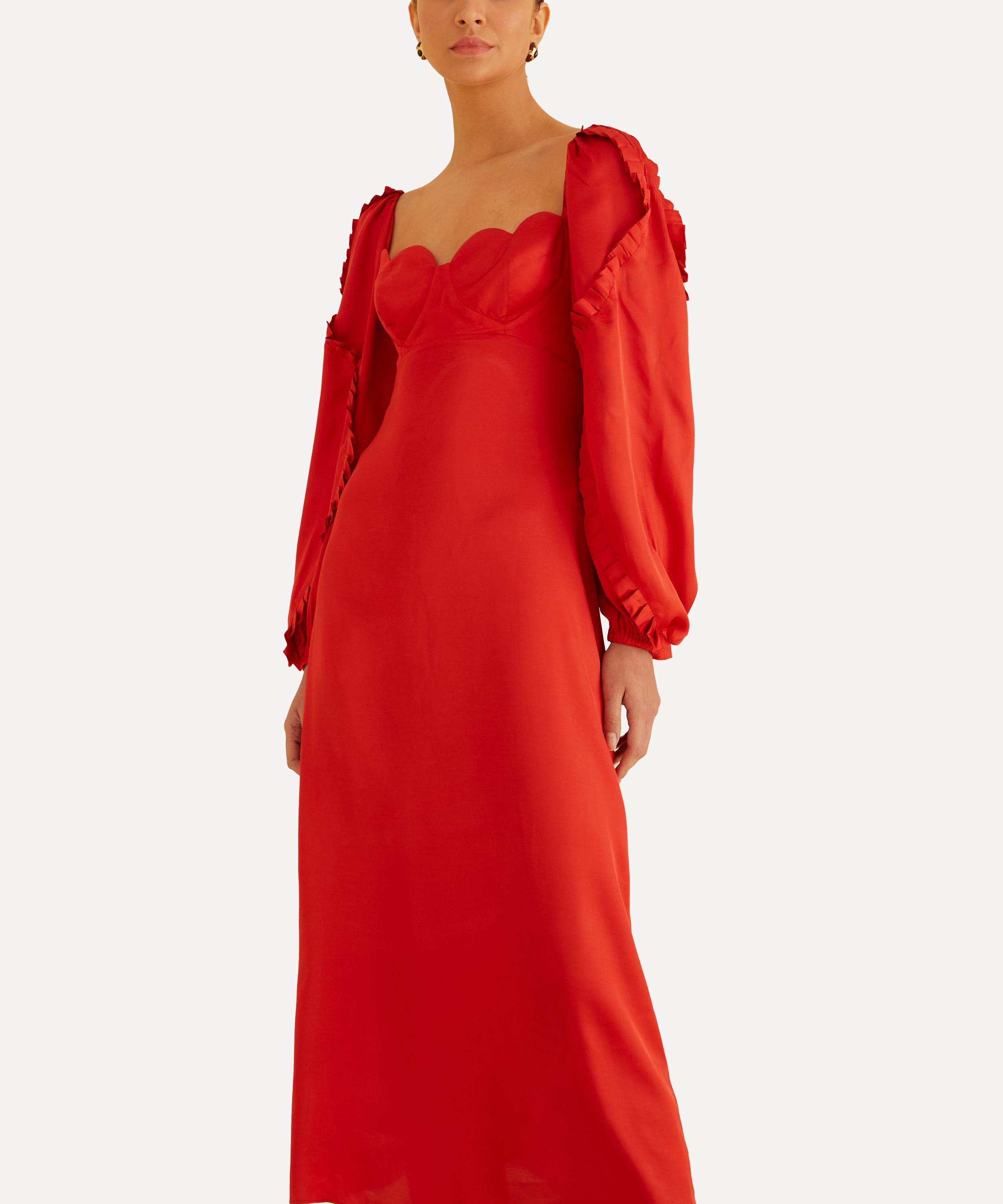 FARM Rio Red Heart-Shaped Neckline Midi-Dress | Liberty