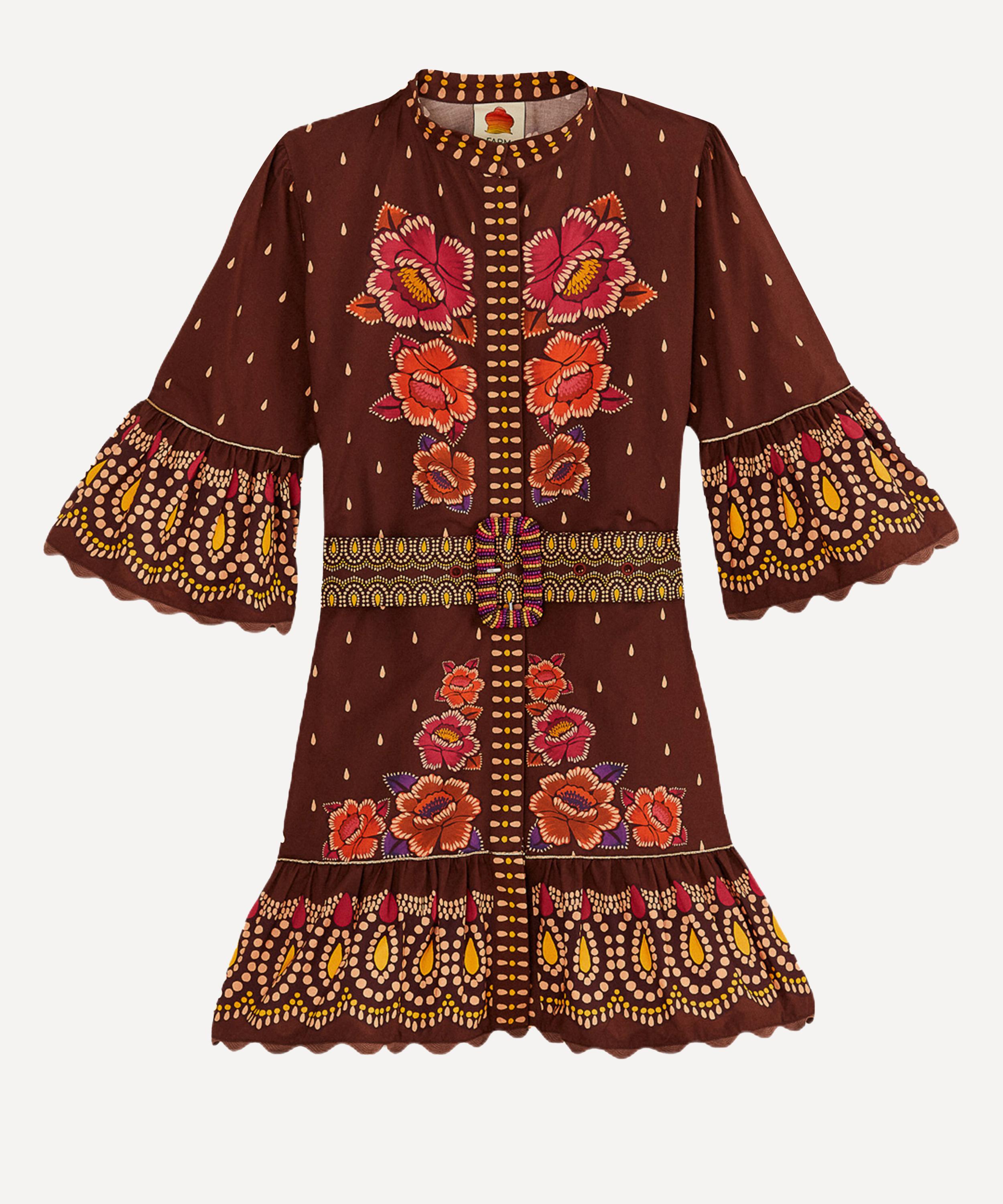 FARM Rio - Bright Flora Brown Short-Sleeve Mini-Dress image number 0